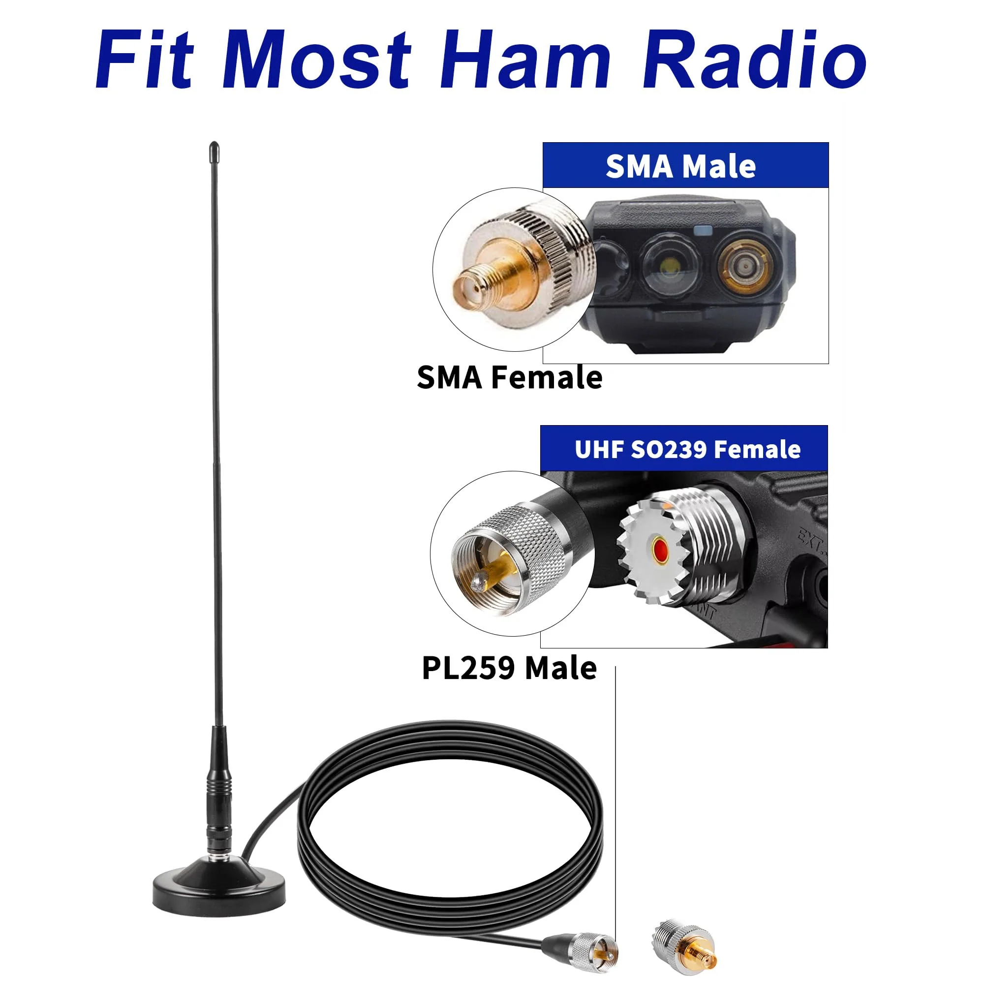 Vehicle Car Mobile Ham Radio GMRS Soft Whip Antenna, UHF VHF 136-174MHz 400-470MHz 2meter 70CM Magnetic Base Mount Antenna for Motorola Kenwood Midland BTECH and BaoFeng Mobile Radios, Eifagur - Image 3