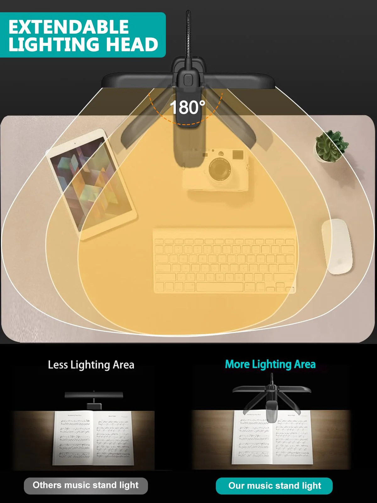 Vekkia 64 Led Rechargeable Music Stand Light, Folding Clip On Piano Lamp, Portable Professional 5 Brightness×3 Color Temperature, Perfect for Grand Piano, Book Reading. - Image 2