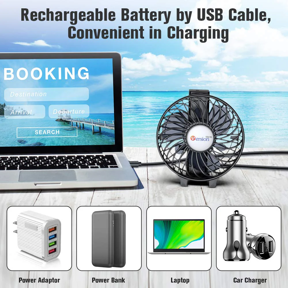 VersionTECH. Mini Handheld Fan, USB Desk Fan, Small Personal Portable Table Fan with USB Rechargeable Battery Operated Cooling Folding Electric Fan for Travel Office Room Household Black - Image 4