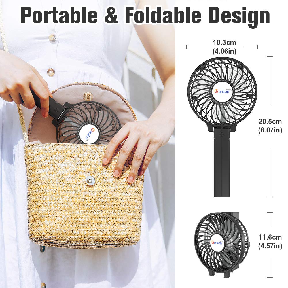 VersionTECH. Mini Handheld Fan, USB Desk Fan, Small Personal Portable Table Fan with USB Rechargeable Battery Operated Cooling Folding Electric Fan for Travel Office Room Household Black - Image 7