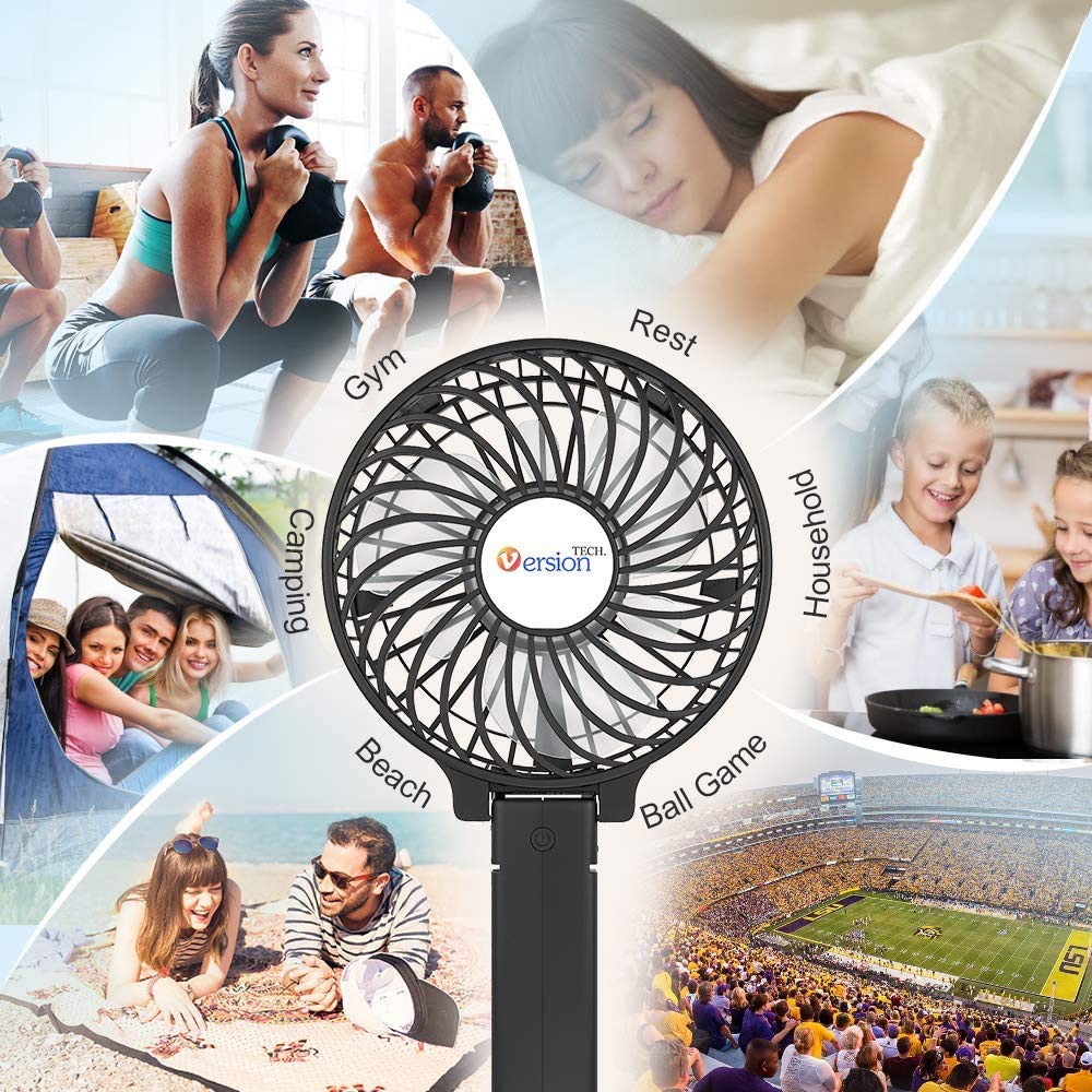 VersionTECH. Mini Handheld Fan, USB Desk Fan, Small Personal Portable Table Fan with USB Rechargeable Battery Operated Cooling Folding Electric Fan for Travel Office Room Household Black - Image 8