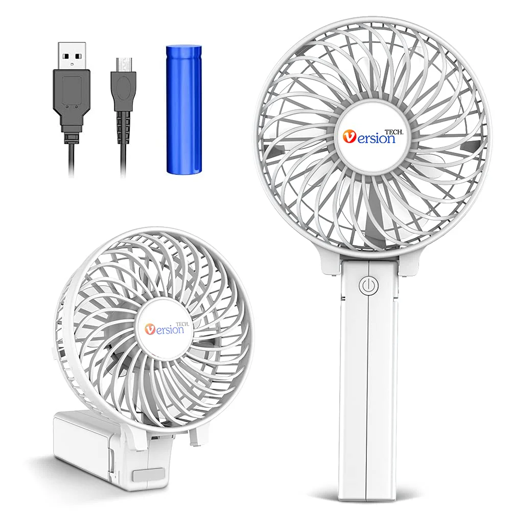 VersionTECH. Mini Portable Fan, USB Battery Operated Desk Fan, Small Personal Handheld Table Fan with USB Rechargeable Cooling Folding Electric Fan for Travel Office Room Household White