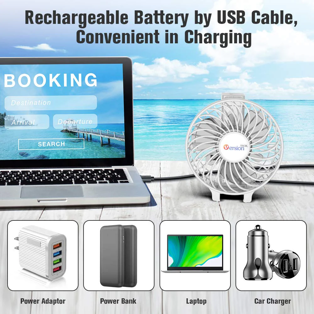 VersionTECH. Mini Portable Fan, USB Battery Operated Desk Fan, Small Personal Handheld Table Fan with USB Rechargeable Cooling Folding Electric Fan for Travel Office Room Household White - Image 4
