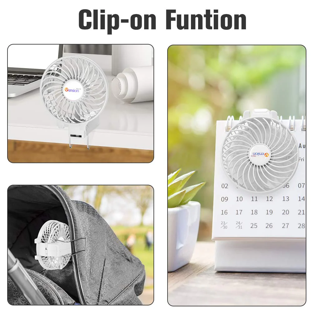 VersionTECH. Mini Portable Fan, USB Battery Operated Desk Fan, Small Personal Handheld Table Fan with USB Rechargeable Cooling Folding Electric Fan for Travel Office Room Household White - Image 6