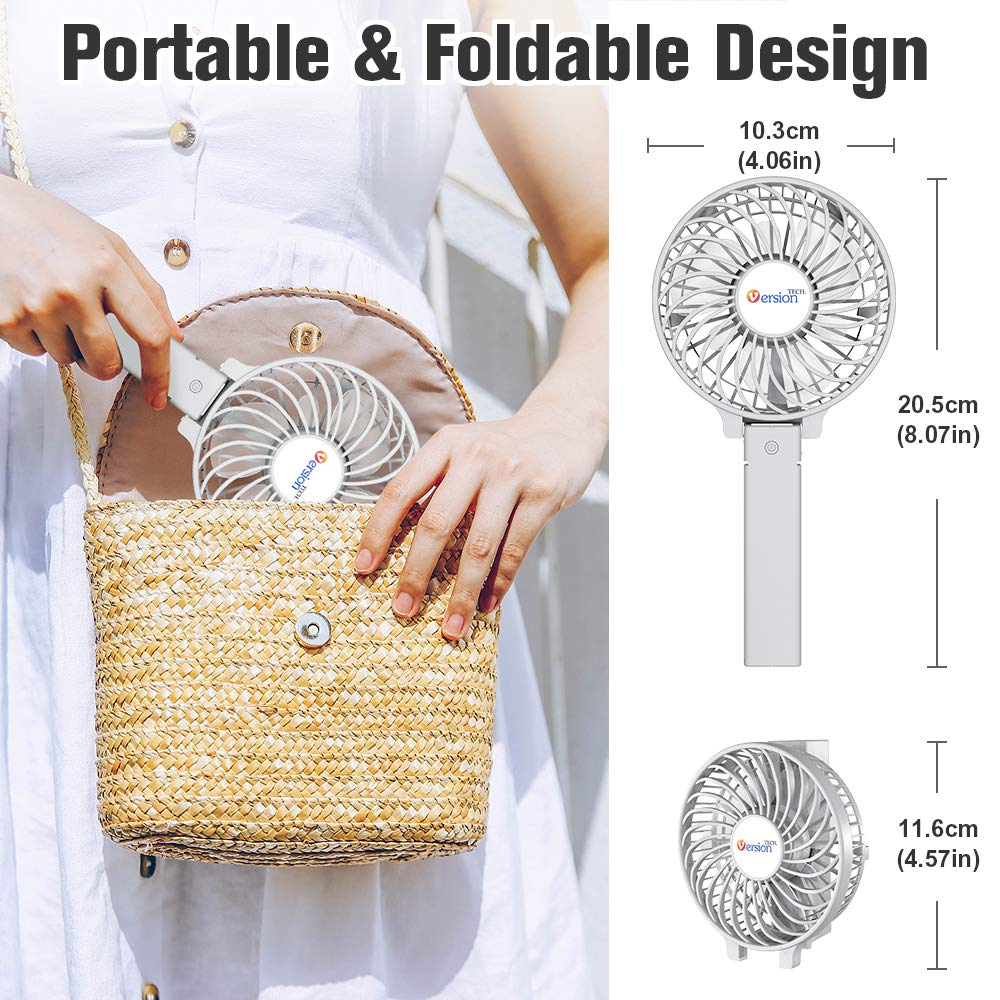 VersionTECH. Mini Portable Fan, USB Battery Operated Desk Fan, Small Personal Handheld Table Fan with USB Rechargeable Cooling Folding Electric Fan for Travel Office Room Household White - Image 7
