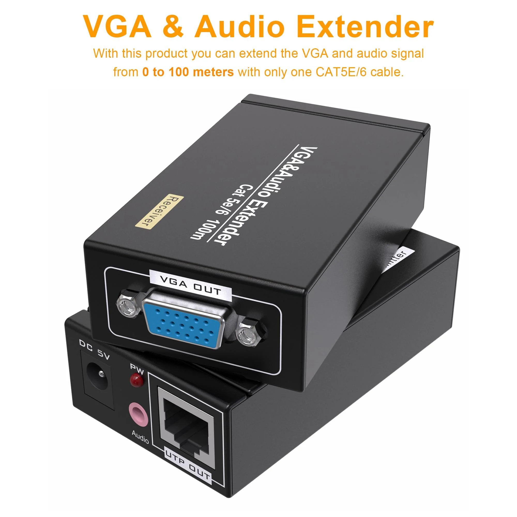 VGA Cat5e Cat6 Extender 300ft Video Repeater Over Ethernet Cable, up to 100m, Sender+Receiver 328ft/100m - Image 5