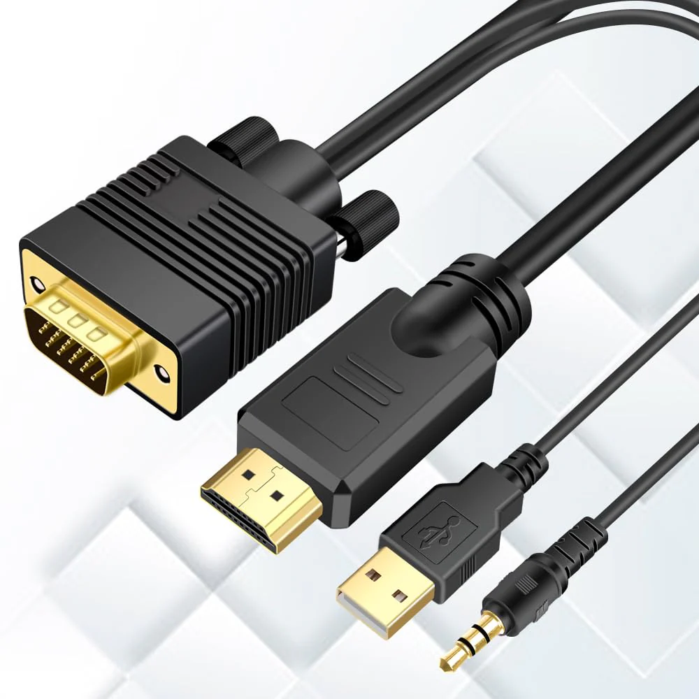 VGA (Sources) to HDMI(Display) Cable 25ft with Audio, VGA to HDMI Adapter Converter Cord Cable Compatible Well Witch Computer/Projector/Laptop to Monitor/TV/Desktop