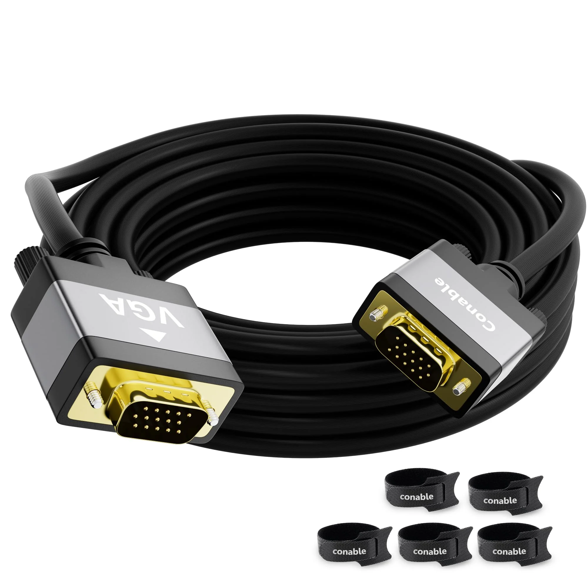 VGA to VGA Cable 4 FT, VGA Male to Male Adapter Cord, Standard 15 Pin Gold-Plated Connectors, Aluminum Shells, 1080P, for Computer, Laptop, Desktop, Monitor, Projector, Gaming, HDTV, DVD, Black 4ft