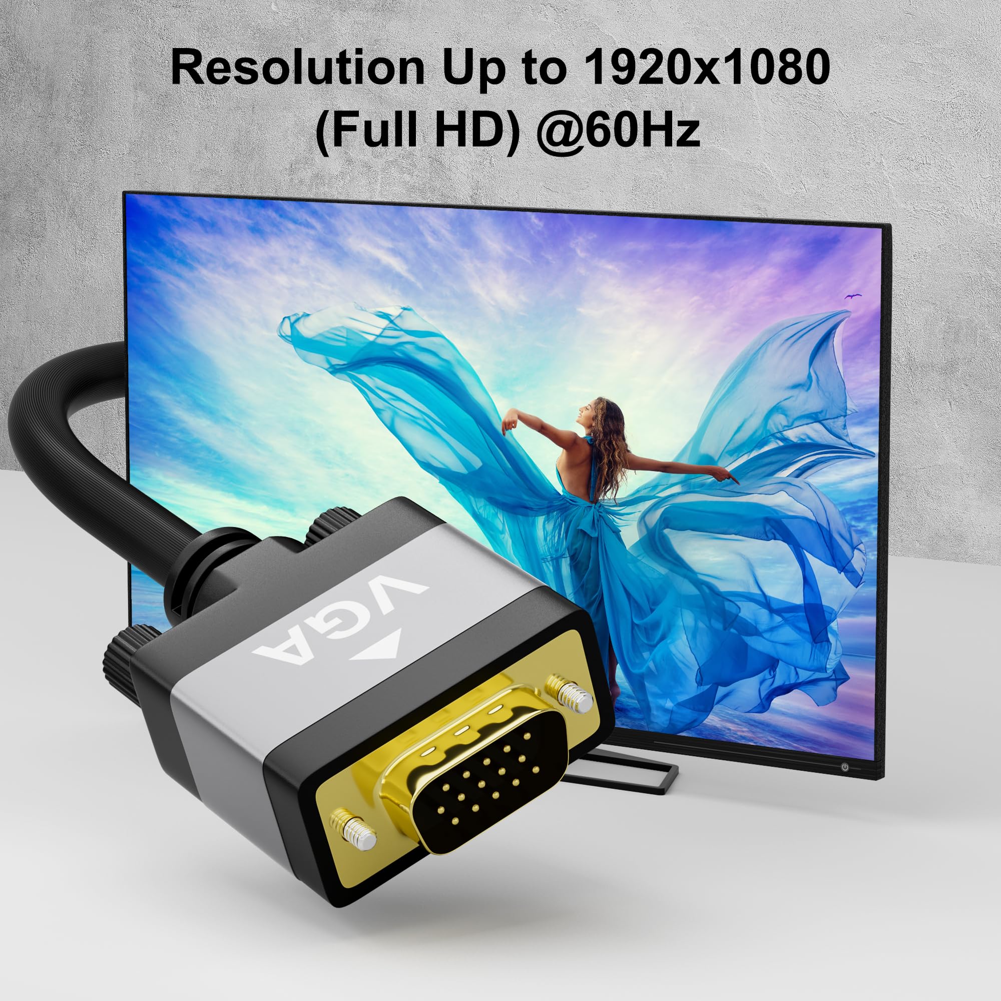 VGA to VGA Cable 4 FT, VGA Male to Male Adapter Cord, Standard 15 Pin Gold-Plated Connectors, Aluminum Shells, 1080P, for Computer, Laptop, Desktop, Monitor, Projector, Gaming, HDTV, DVD, Black 4ft - Image 5