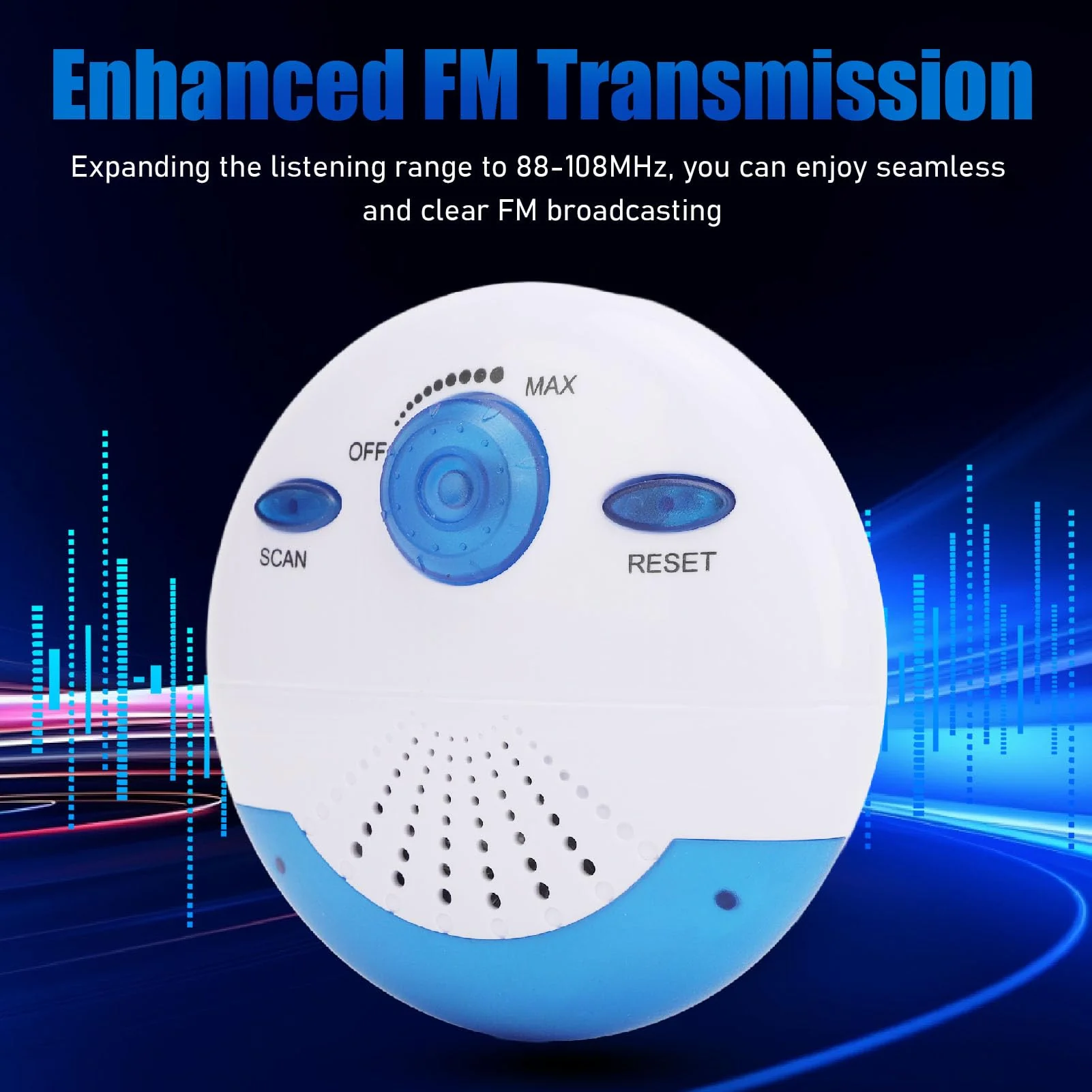 VGEBY Shower Radio, 360 Degrees Surround Sound Shower Radio Speaker IPX7 Waterproof Portable FM Radio with Top Handle for Bathroom Outdoor - Image 6