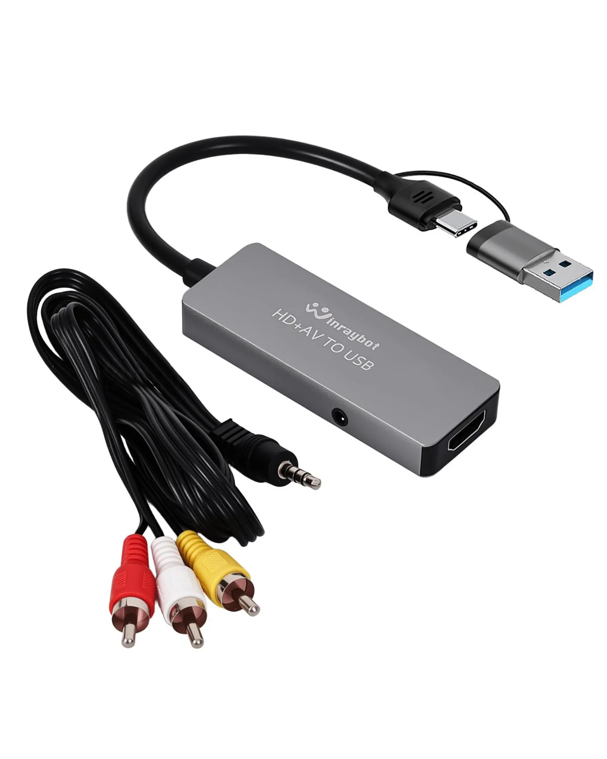 VHS to Digital Converter, Video Capture Card for VHS/DVD/HI9/AV/Wii, RCA to USB Converter Analog to Digital Adapter for Saving Old Memories RCA/S-Video/HDMI Input (USB-A+USB-C) USB A+USB C