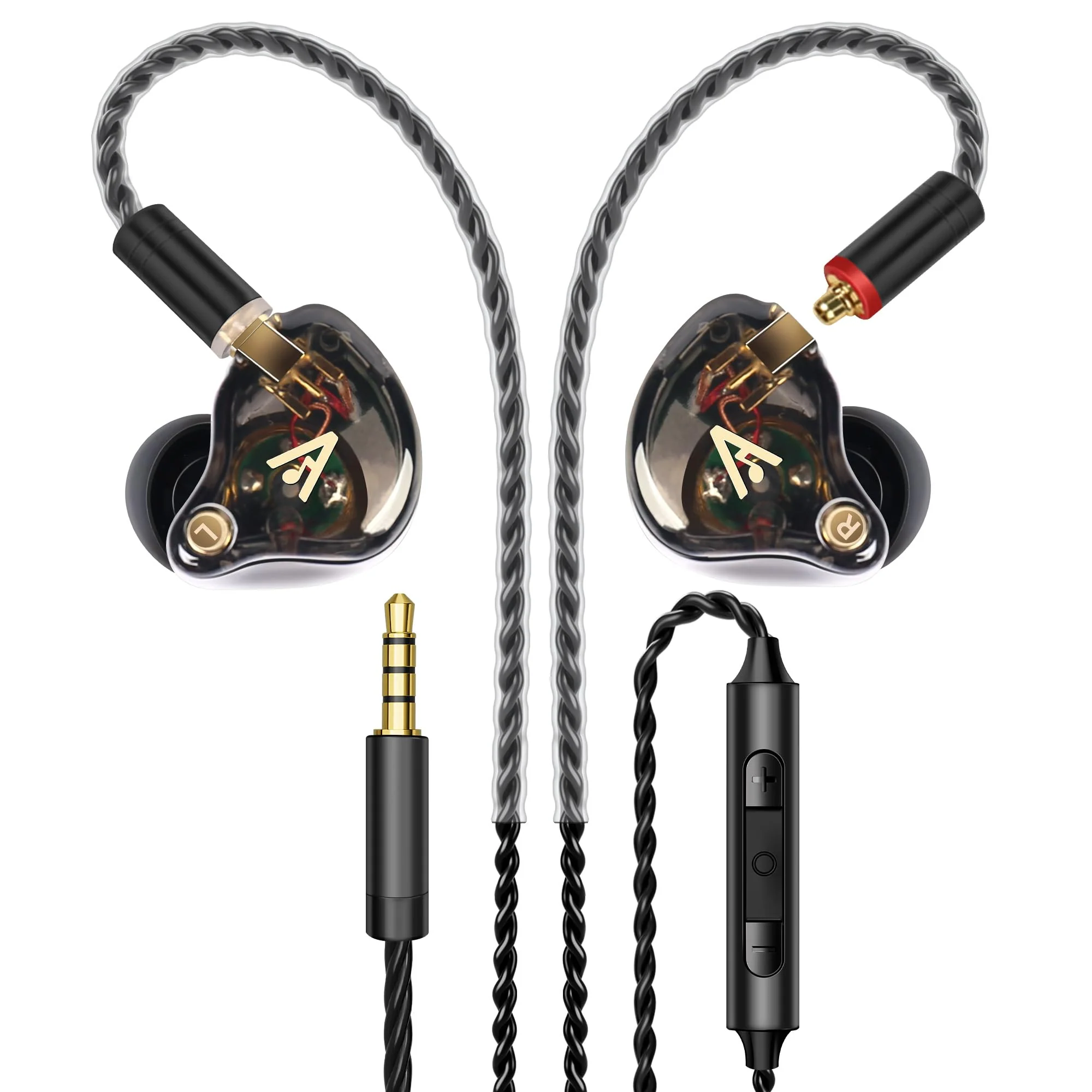 Vibes 202M Wired Earbuds - HiFi in Ear Monitor Headphones - Noise Isolating Ear Buds w/ Mic - Clear Sound, Deep Bass & Comfort-Fit Gaming Earphones - MMCX to 3.5mm & Silver Plated Cord, Carrying Case 3.5mm & Mic 1-Black