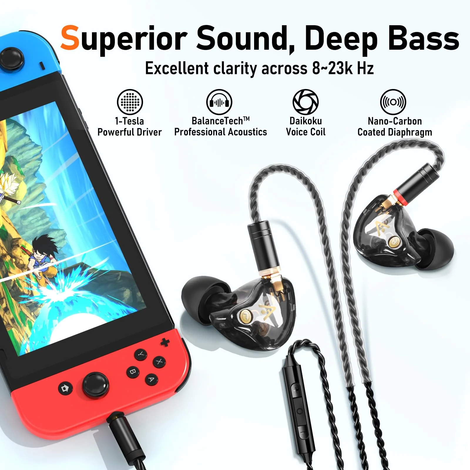 Vibes 202M Wired Earbuds - HiFi in Ear Monitor Headphones - Noise Isolating Ear Buds w/ Mic - Clear Sound, Deep Bass & Comfort-Fit Gaming Earphones - MMCX to 3.5mm & Silver Plated Cord, Carrying Case 3.5mm & Mic 1-Black - Image 3