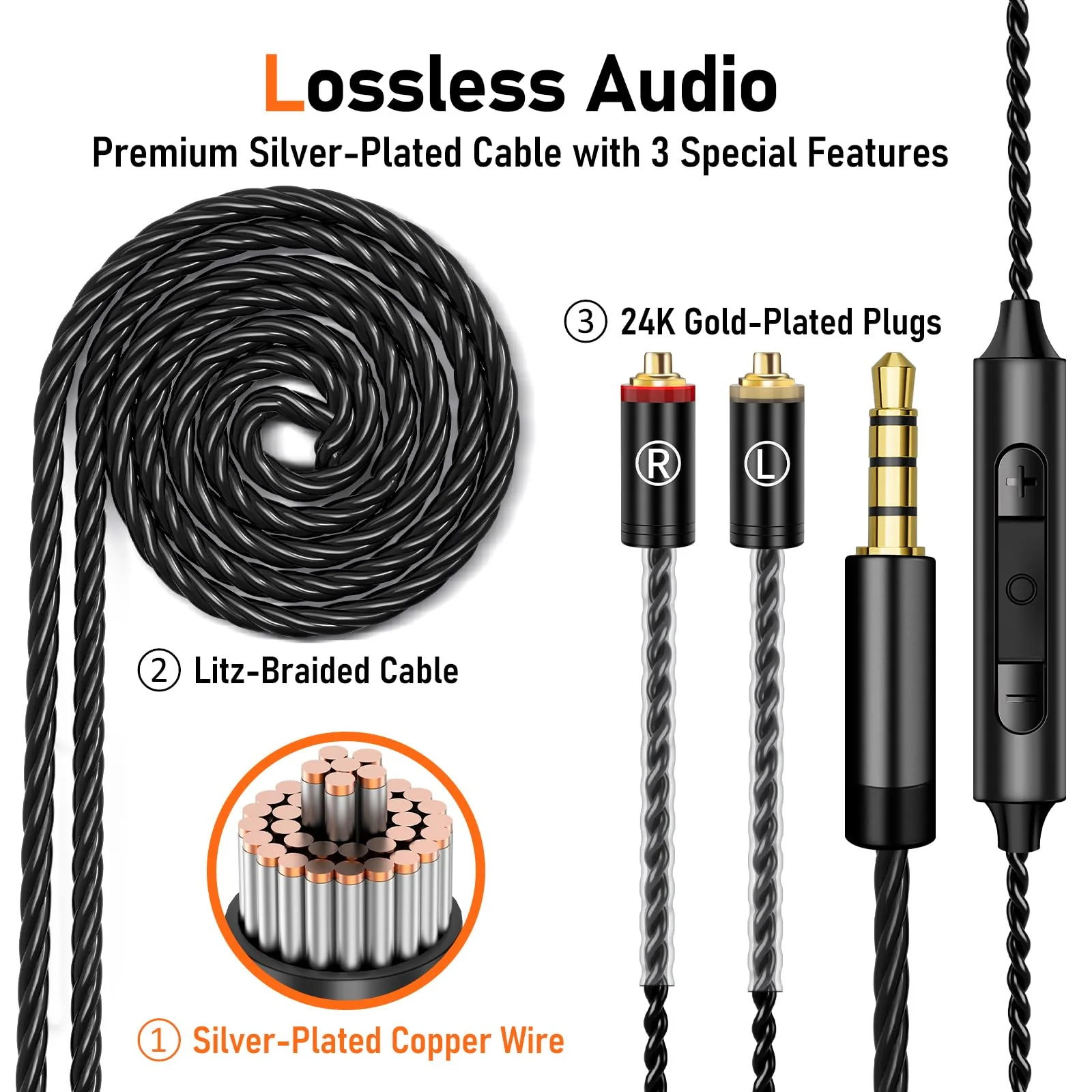 Vibes 202M Wired Earbuds - HiFi in Ear Monitor Headphones - Noise Isolating Ear Buds w/ Mic - Clear Sound, Deep Bass & Comfort-Fit Gaming Earphones - MMCX to 3.5mm & Silver Plated Cord, Carrying Case 3.5mm & Mic 1-Black - Image 4