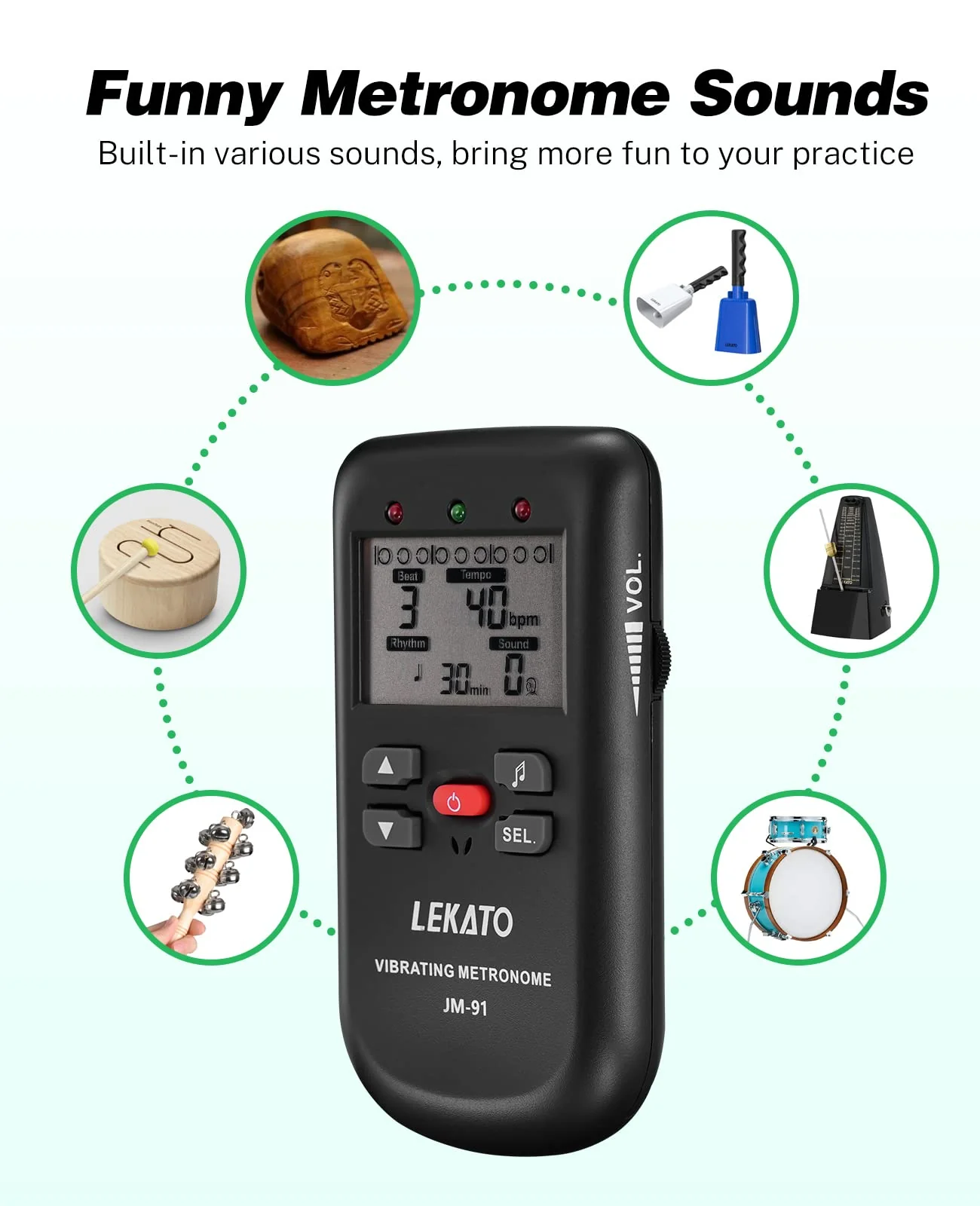 Vibrating Metronome for Piano Guitar Drum Ukulele Practice, Electronic Digital Metronome with Timer, Counts by Male/Female Vocal, by LEKATO Size a - Image 2