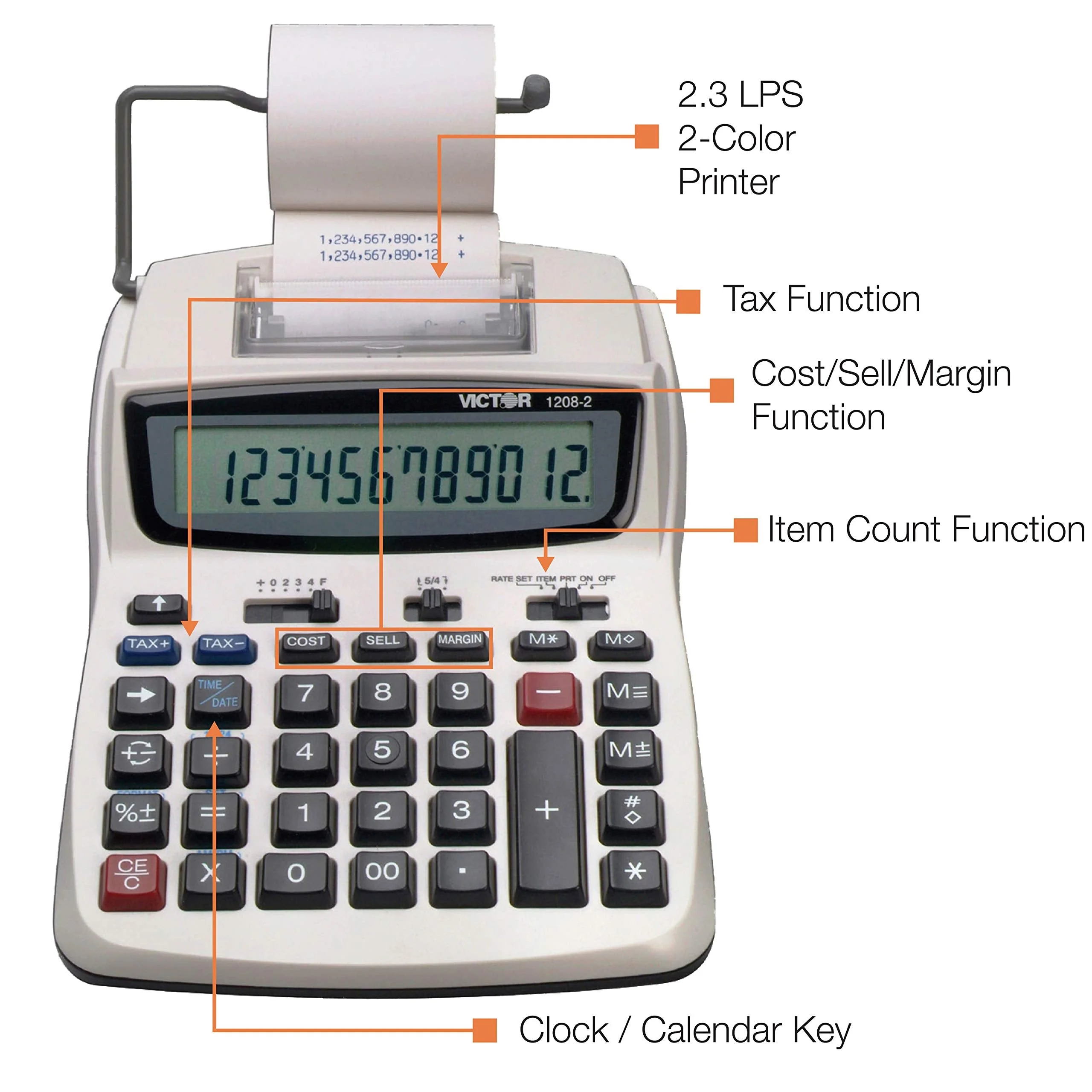 Victor Printing Calculator, 1208-2 Compact and Reliable Adding Machine with 12 Digit LCD Display, Battery or AC Powered, Includes Adapter,White 1.5" x 6" x 7.5" - Image 5