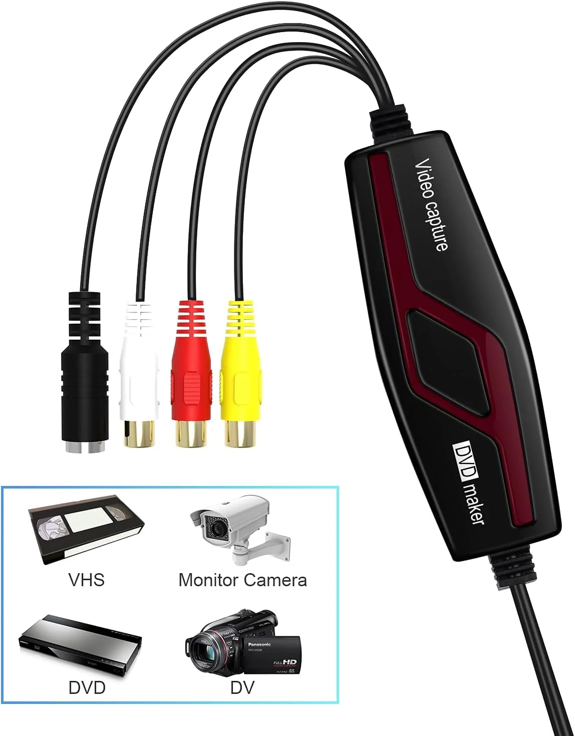 Video Capture Card USB 2.0, RCA to USB Video Capture Device, Digital Video Converter to Save Digital Files for Your Mac OS X Windows 7 8 10 11 PC, One Touch VCR TV to DVD, Black DigitPro Video Capture Card USB 2.0 - Image 3