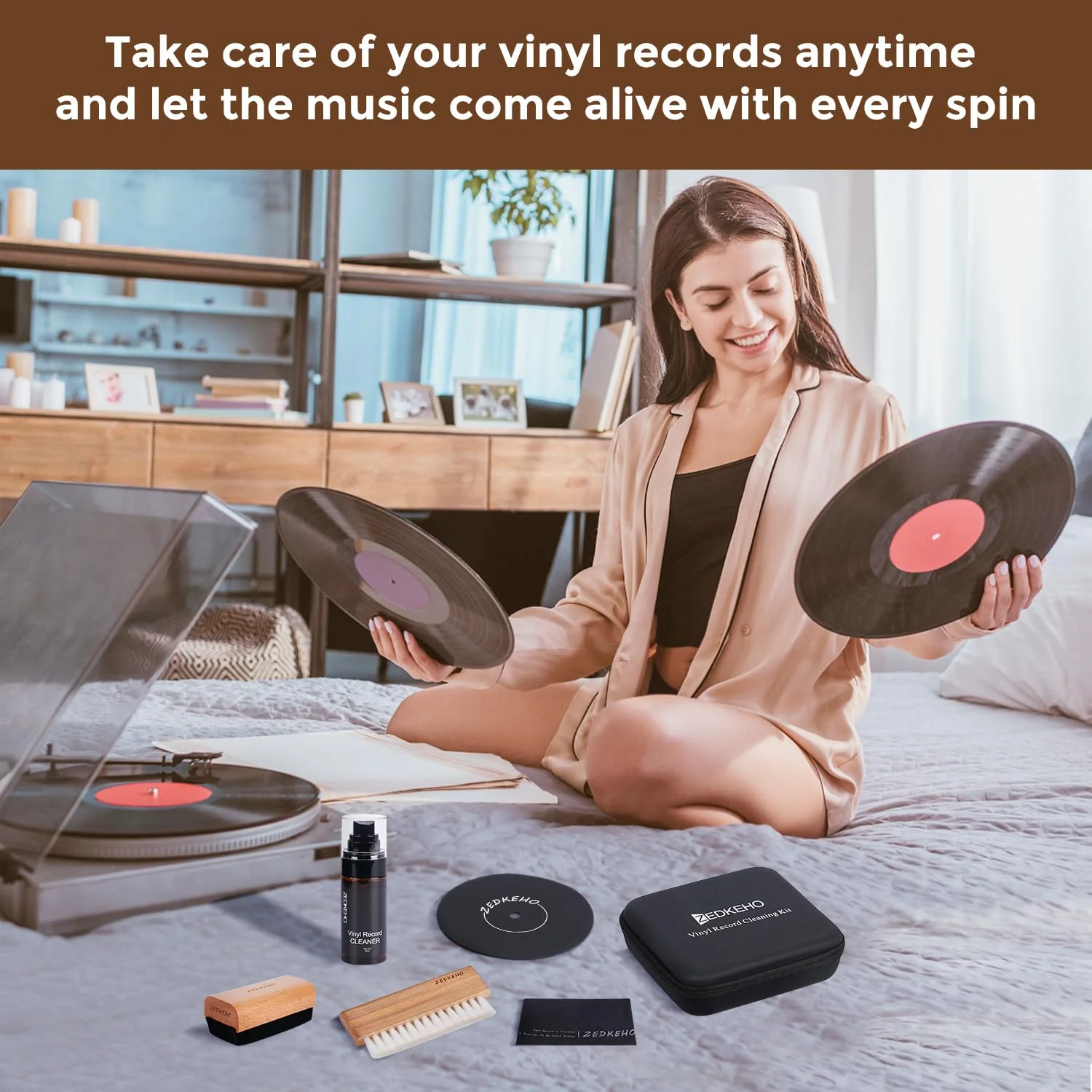 Vinyl Record Cleaning Kit: Complete 6-in-1 Record Cleaning Kit, Velvet Brush, Vinyl Record Brush Anti Static, Lps Cleaner, Record Cleaning Cloth, Label Protector, Storage Case - Revitalize Your Vinyl - Image 6