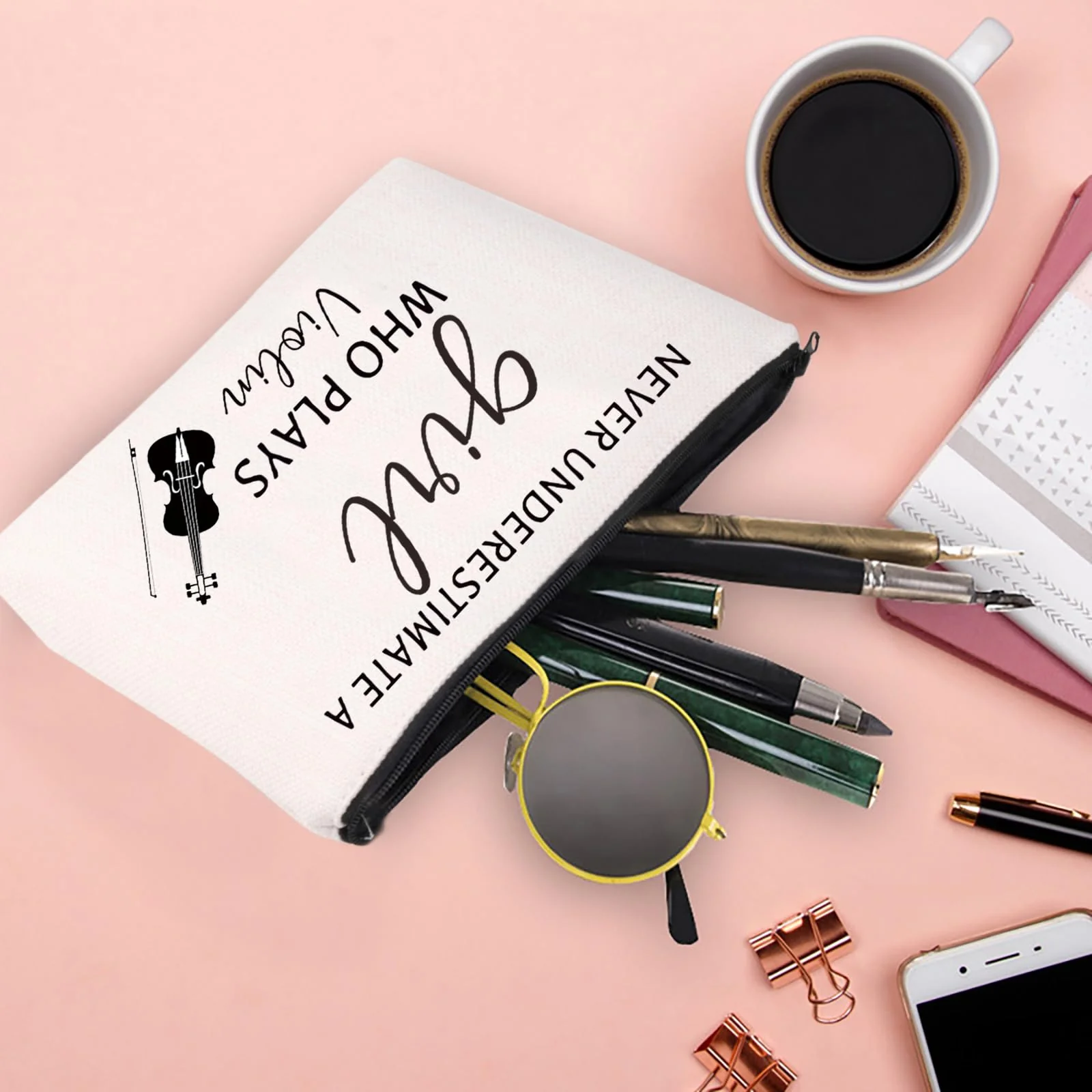 Violin Makeup Bag Violinist Gifts Violin Player Gift Music Teacher Gift Musician Cosmetic Bag A Girl Who Plays Violin (WHO PLAYS Violin) - Image 6