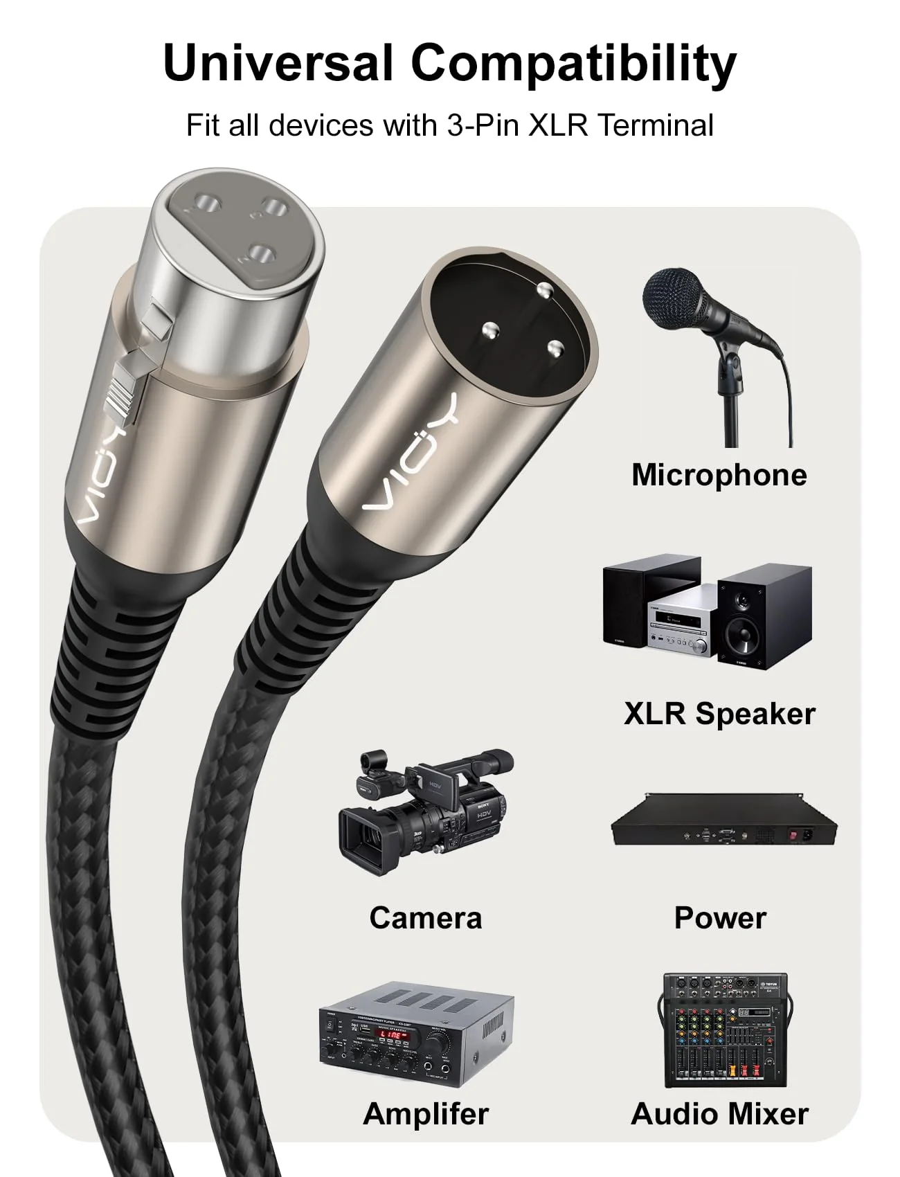 VIOY XLR Microphone Cable 30 FT + 30 FT, Mic Cable Male to Female Balanced Cord 3 Pin - Nylon Braided XLR Extension Cable for Microphone, Mixer, Recoding Studio, Amplifier, Podcast, etc 30FT 2 - Image 2