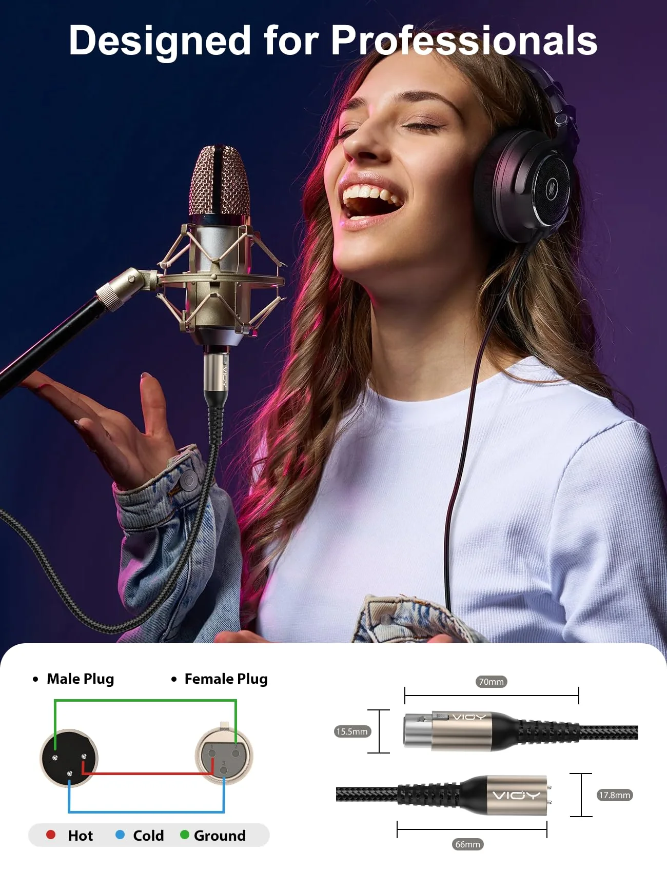 VIOY XLR Microphone Cable 30 FT + 30 FT, Mic Cable Male to Female Balanced Cord 3 Pin - Nylon Braided XLR Extension Cable for Microphone, Mixer, Recoding Studio, Amplifier, Podcast, etc 30FT 2 - Image 3