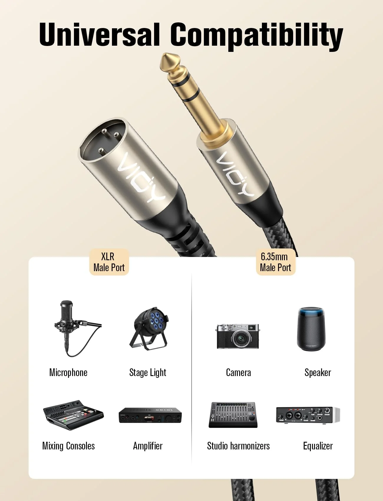 VIOY XLR to 6.35mm Cable 32.8 FT, 1/4 Inch TRS to XLR Male Balanced Microphone Cable for Mixers, Amplifiers, Speakers, Dynamic Microphones, CD Players, Electronic Piano, Karaoke Machines 32.8FT - Image 2