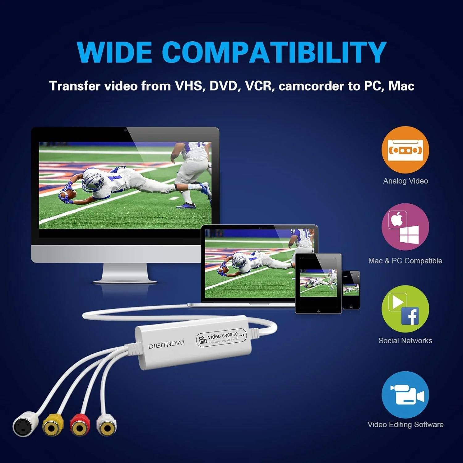 VIXLW Video Capture, USB Video Capture Device, Convert VHS to Digital, VHS/VCR/Hi8/Mini DV to Digital/DVD Converter, for Tape Player Camcorder Camera PC TV OBS, for Mac OS, Android, Windows RCA - Image 7
