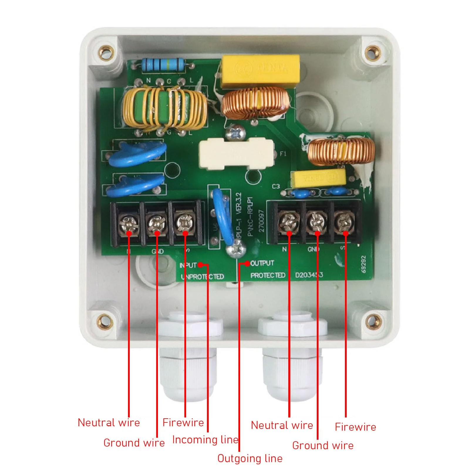 VOBOR EMI Mains Filter, Single-Phase 230V 10A IP65 Waterproof, Power EMI Filter for Anti-Interference - Image 3