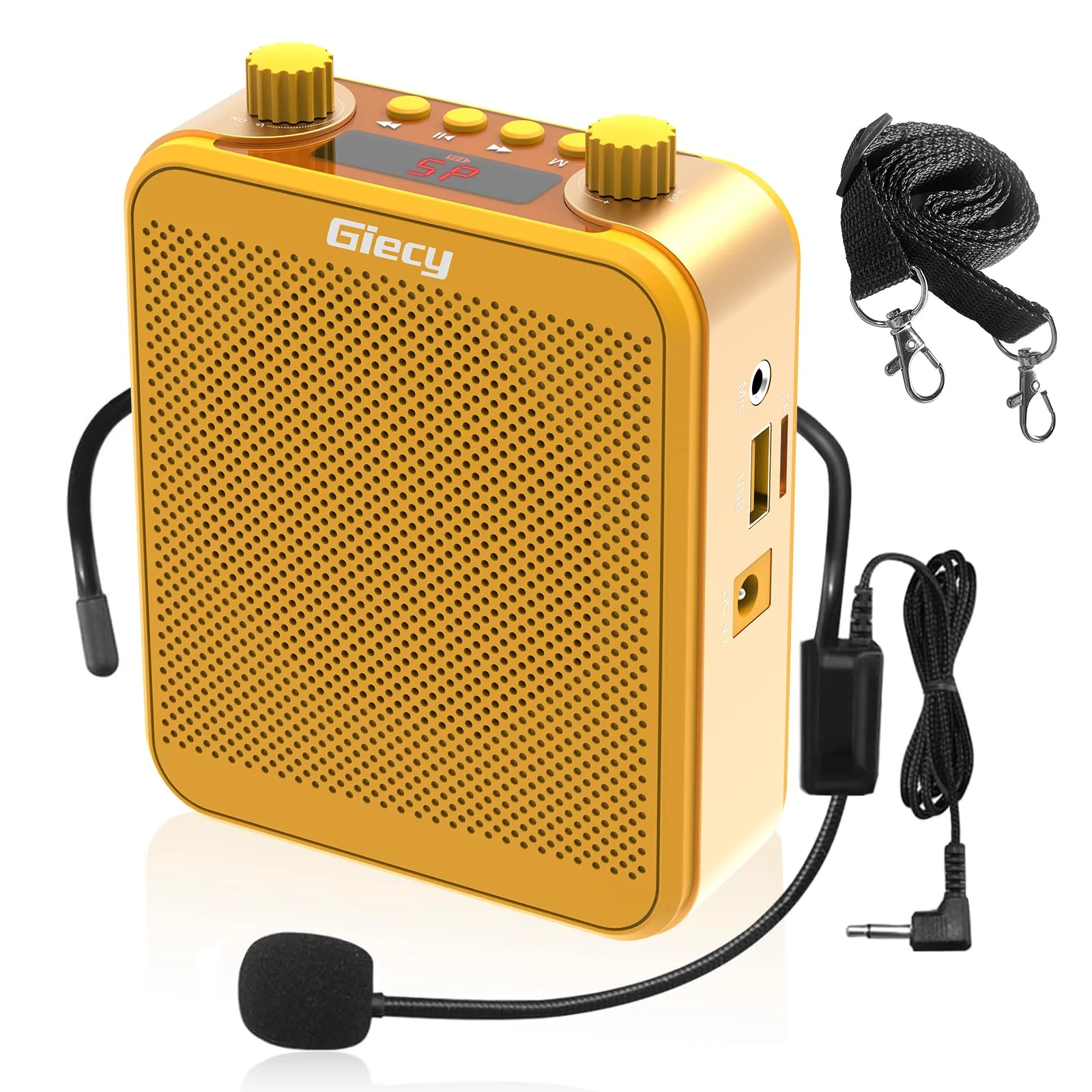 Voice Amplifier, Giecy 30W 2800mAh Rechargeable Personal Voice Amplifier with Microphone Headset, Portable Speaker for Multiple Locations Classroom, Meetings and Outdoors (G300-Yellow) G300-Yellow
