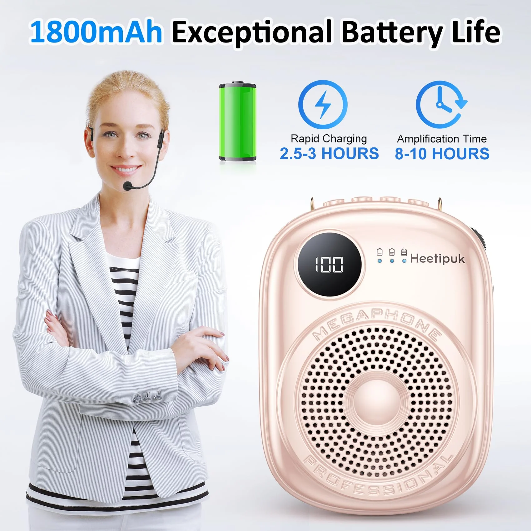 Voice Amplifier Microphone Headset,Portable Voice Amplifier,PA Systems for Teachers,Training,Shopper Guide,Tour Guide, Supports TF Card Pink - Image 4