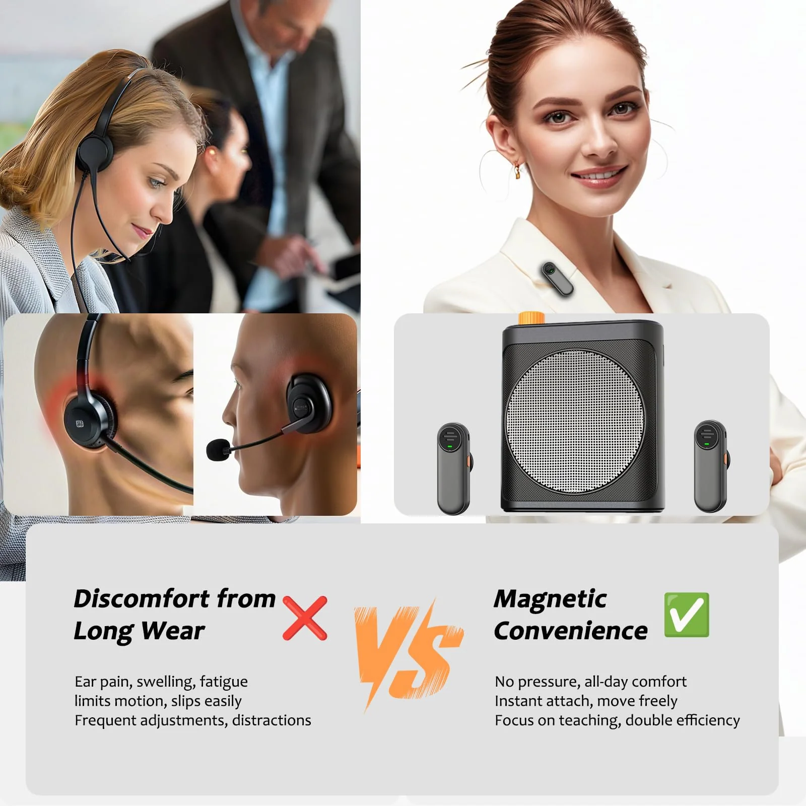 Voice Amplifier Wireless Microphone with Magnetic Lavalier, Bluetooth Voice Amplifier for Teachers with 2 Mic, Rechargeable Portable Microphone Speaker for Classroom, Yoga, Meetings, Speeches - Image 6