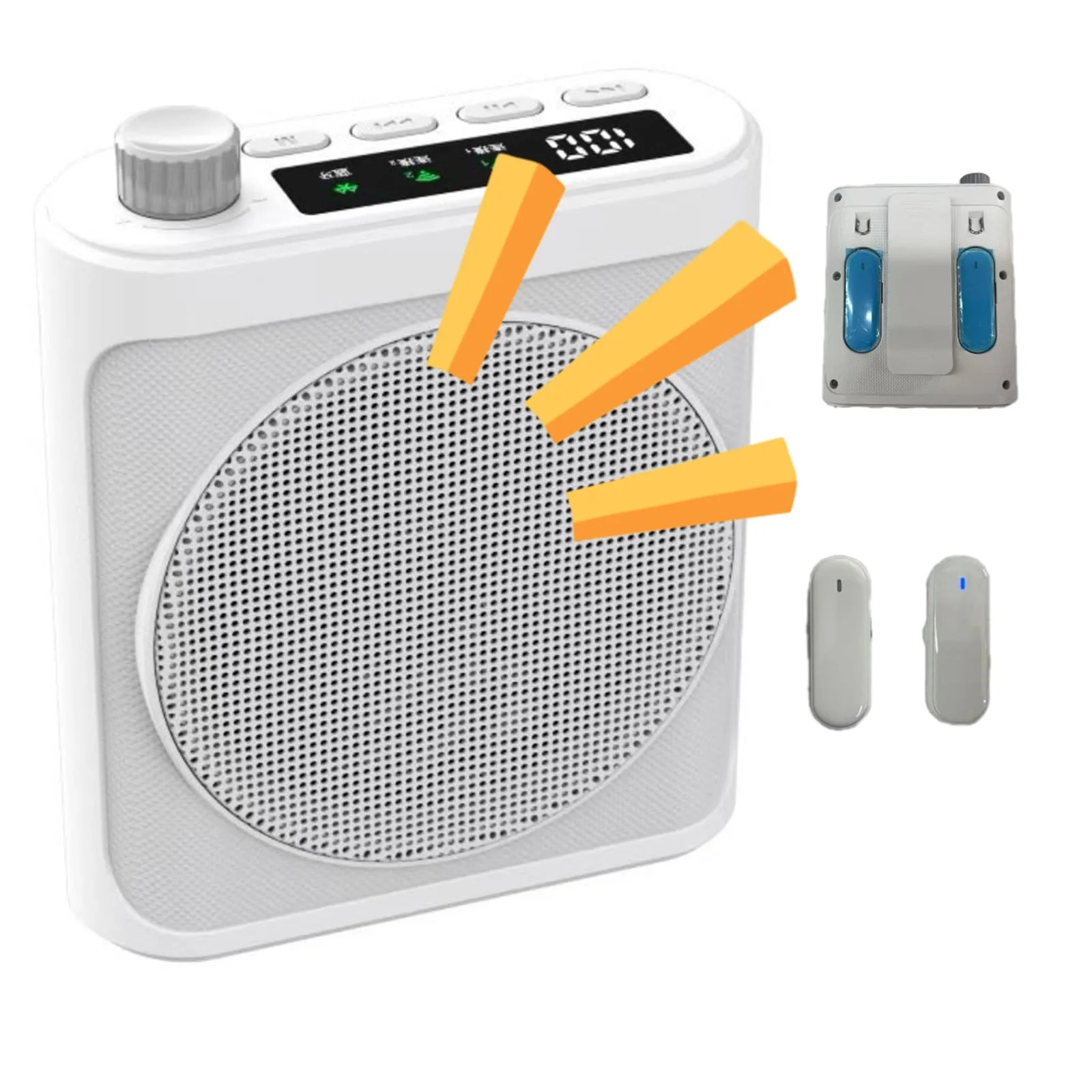 Voice Amplifier with 2pcs Wireless Lapel Microphone for Teachers,Long Battery Portable Speaker/USB Player/Bluetooth Speaker 3-in-1 System for Teaching,Guides,Speech,Meeting,Yoga,Coach (White) White