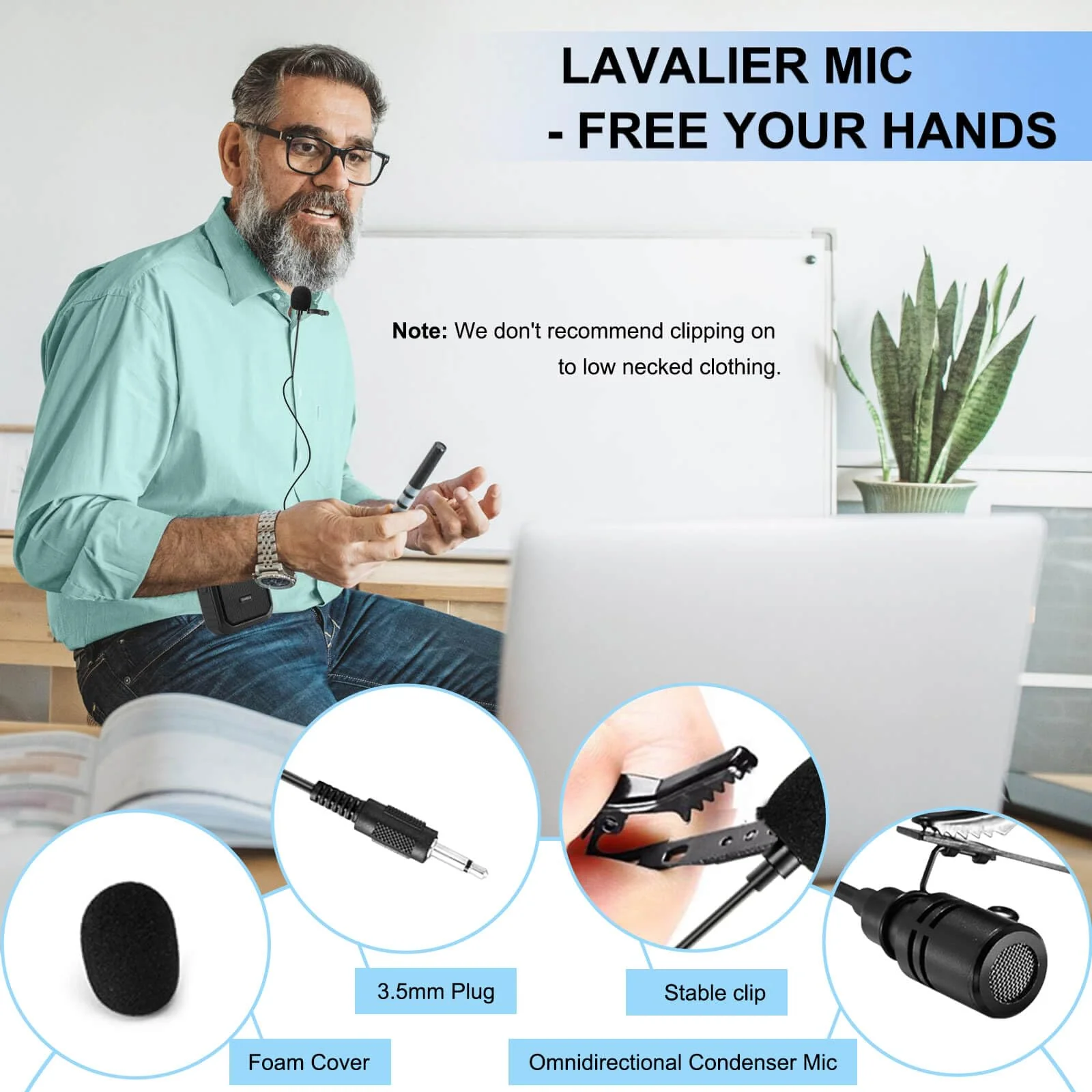 Voice Amplifier with Lapel Microphone/Microphone Headset-18W Waterproof Megaphone Speaker Pa System with 2 Mics, Bluetooth 5.0 Portable Microphone and Speaker for Teachers Elderly Tour Guide 800Plus Black-wired - Image 3