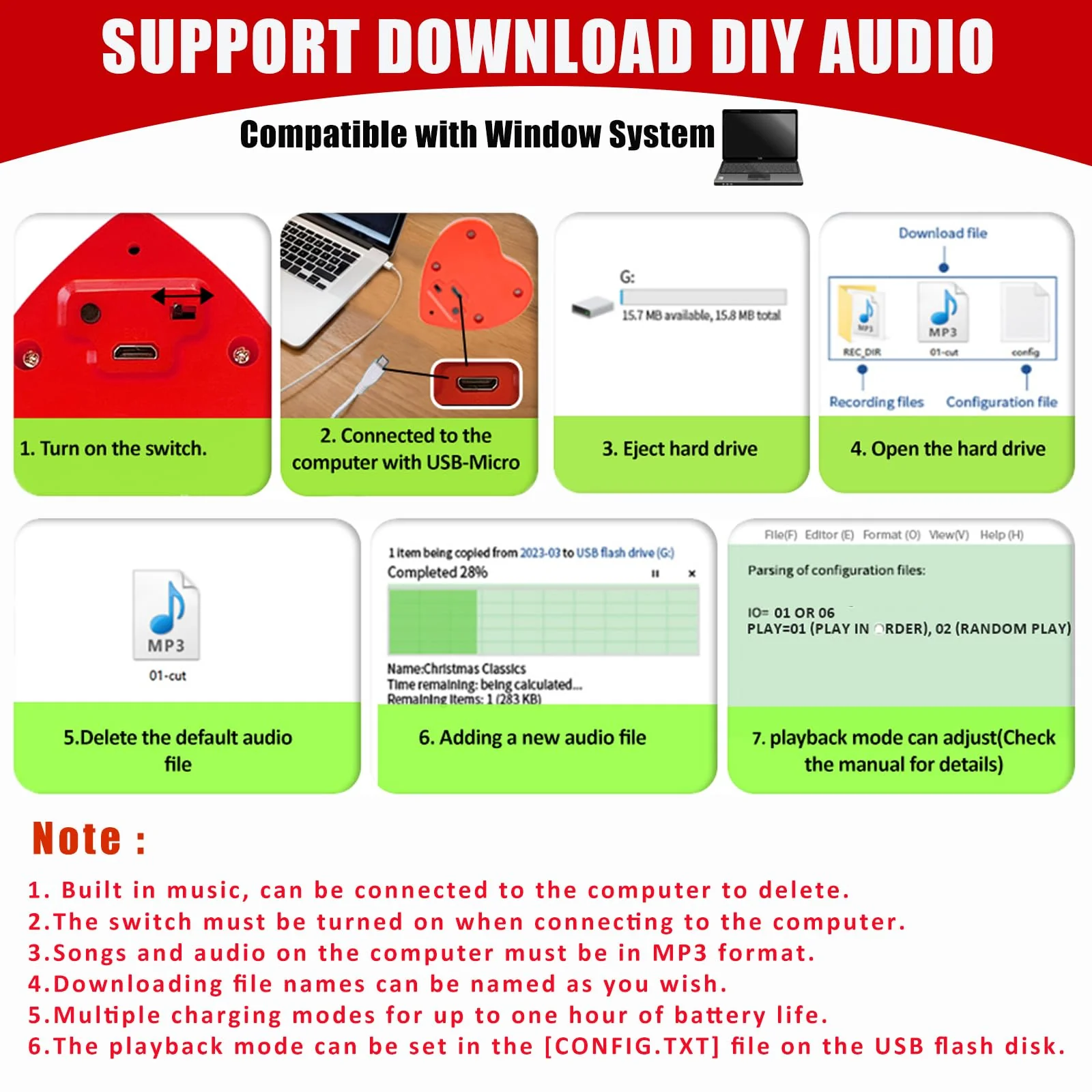 Voice Recorder, 16min USB Downloadable & Recordable Sound Chips Module for Stuffed Animals,Personal Voice Message for Mother's Day Christmas Plush Toy & DIY Creative Gifts for Boys, Girls (Red) XIN09-Download & Record - Image 4