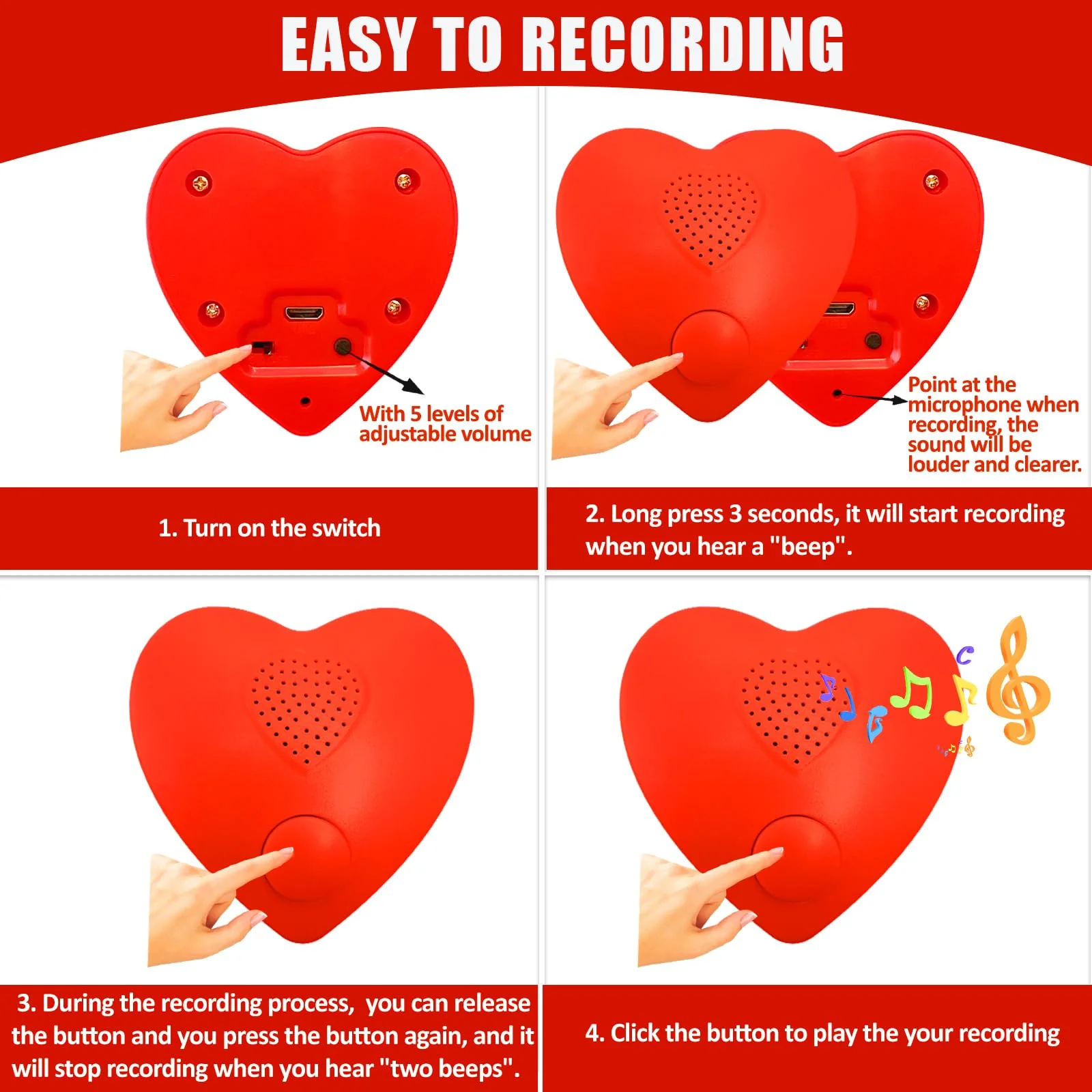 Voice Recorder, 16min USB Downloadable & Recordable Sound Chips Module for Stuffed Animals,Personal Voice Message for Mother's Day Christmas Plush Toy & DIY Creative Gifts for Boys, Girls (Red) XIN09-Download & Record - Image 5