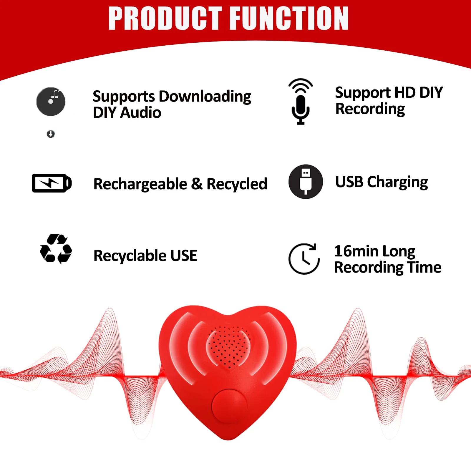 Voice Recorder, 16min USB Downloadable & Recordable Sound Chips Module for Stuffed Animals,Personal Voice Message for Mother's Day Christmas Plush Toy & DIY Creative Gifts for Boys, Girls (Red) XIN09-Download & Record - Image 6