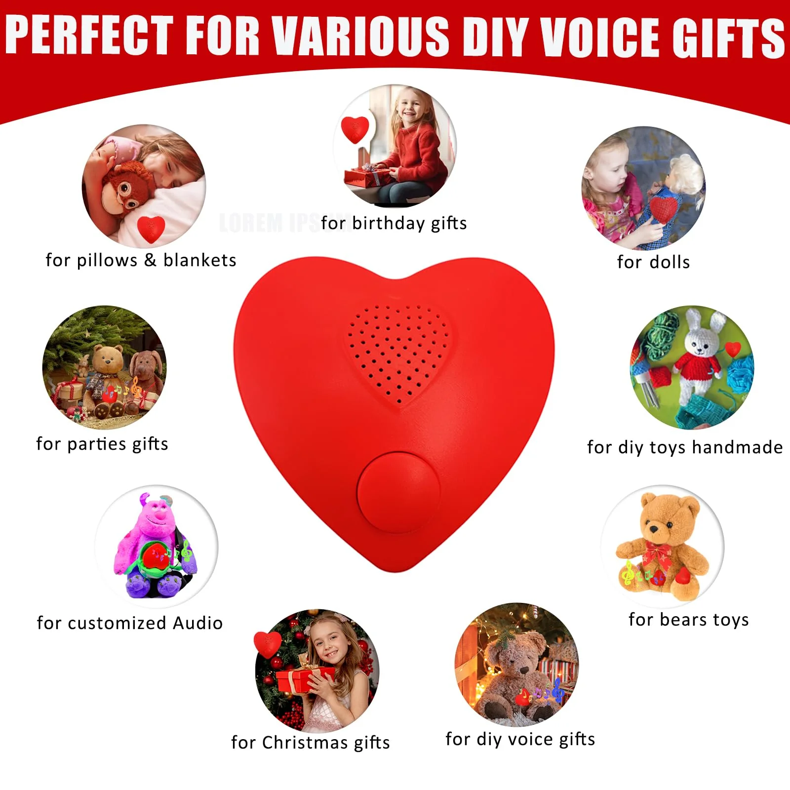 Voice Recorder, 16min USB Downloadable & Recordable Sound Chips Module for Stuffed Animals,Personal Voice Message for Mother's Day Christmas Plush Toy & DIY Creative Gifts for Boys, Girls (Red) XIN09-Download & Record - Image 7