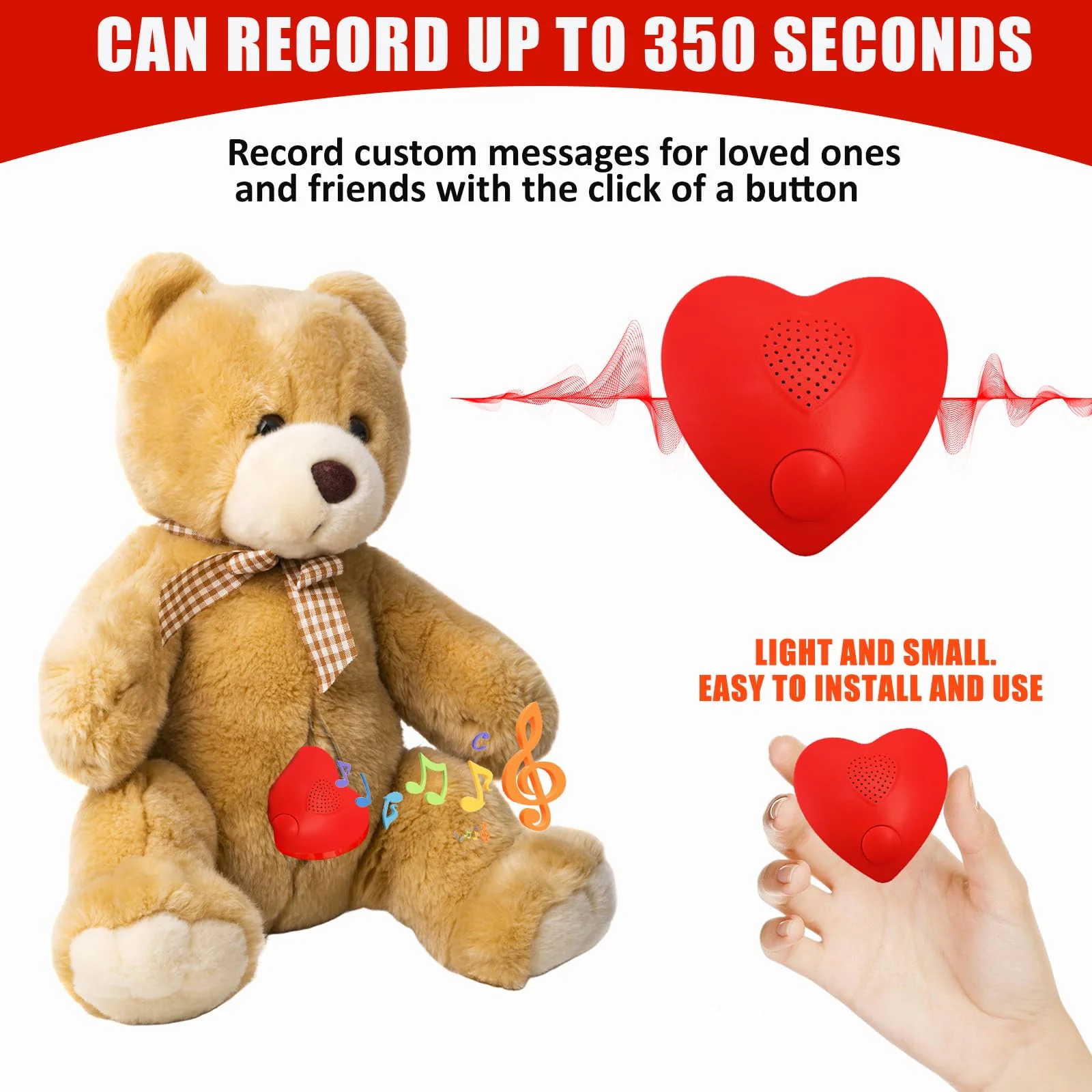 Voice Recorder,350s Voice Box for Recordable Gifts Button Sound Box for Stuffed Animals, Mother's day Valentine Christmas Plush Toy & Manual DIY Creative Sound Gifts for Boys, Girls (Red) XINR11-Only Record - Image 5