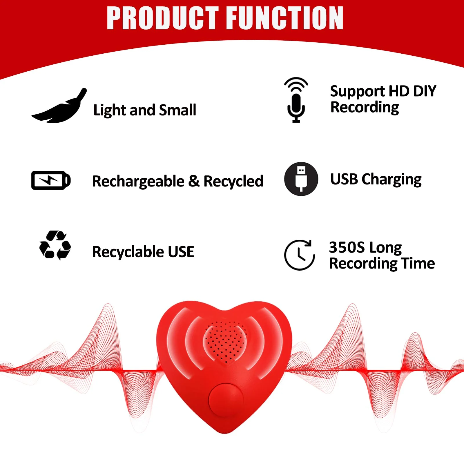 Voice Recorder,350s Voice Box for Recordable Gifts Button Sound Box for Stuffed Animals, Mother's day Valentine Christmas Plush Toy & Manual DIY Creative Sound Gifts for Boys, Girls (Red) XINR11-Only Record - Image 6