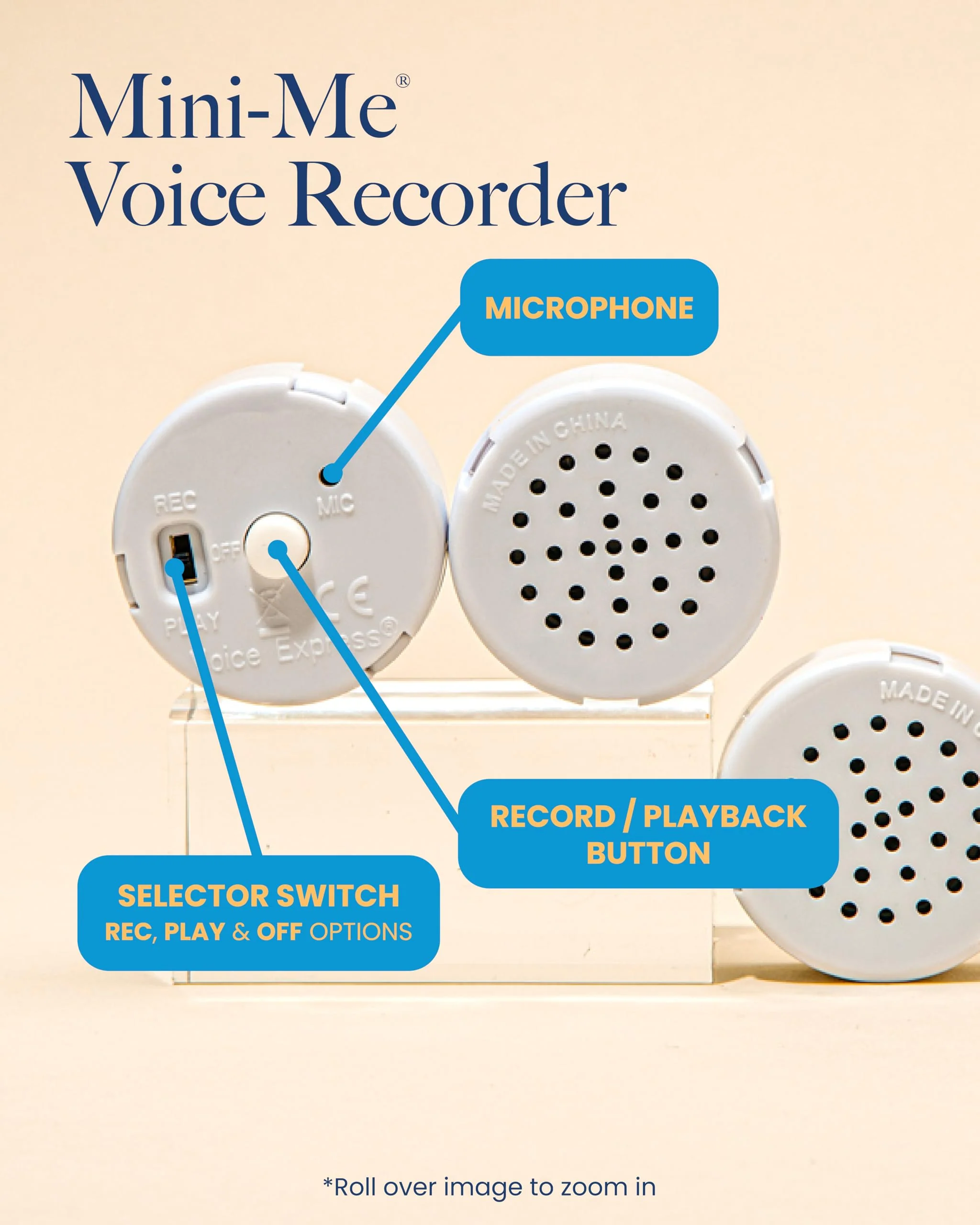 VoiceGift 20 Second Multi-Message Voice Recorder, Record Custom Messages for Plush Toy, Stuffed Bear Toy, Baby Doll Toy, and Pillow - 2 Pack 20-Second Mini-Me Voice Recorder - 2 Pack | White - Image 4