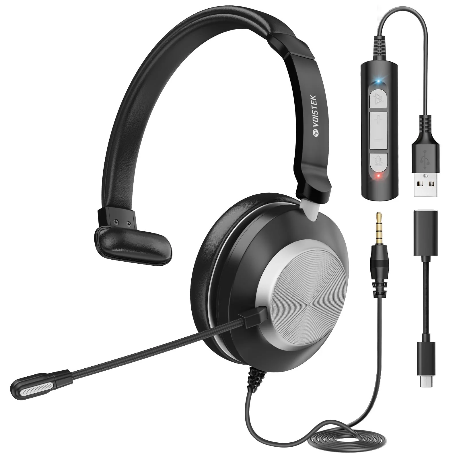 Voistek USB Headset with Microphone for PC/Laptop, Wired Computer Headphones with Noise Cancelling Mic, in-Line Volume Control for Work from Home,Office,Call Center Morden