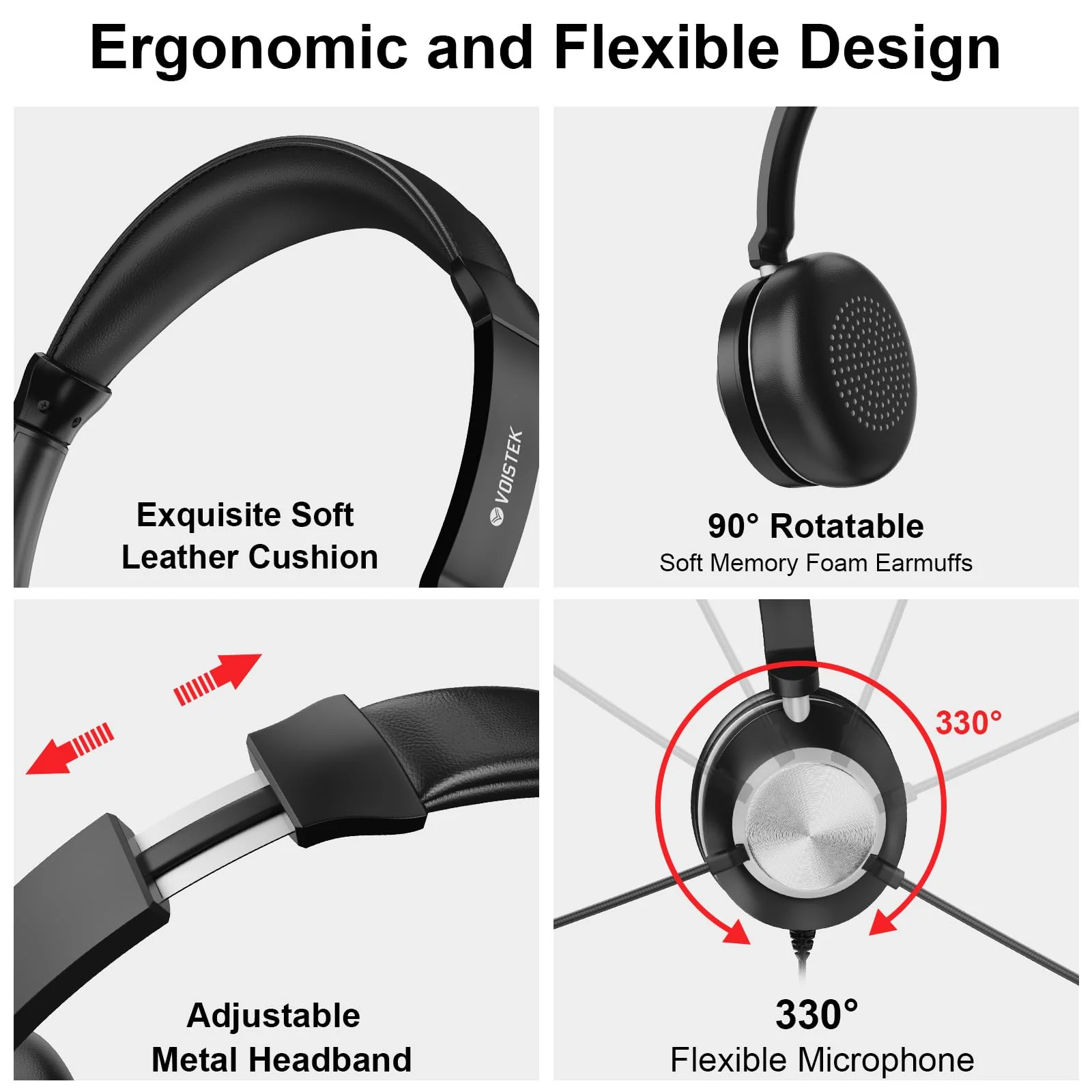 Voistek USB Headset with Microphone for PC/Laptop, Wired Computer Headphones with Noise Cancelling Mic, in-Line Volume Control for Work from Home,Office,Call Center Morden - Image 5
