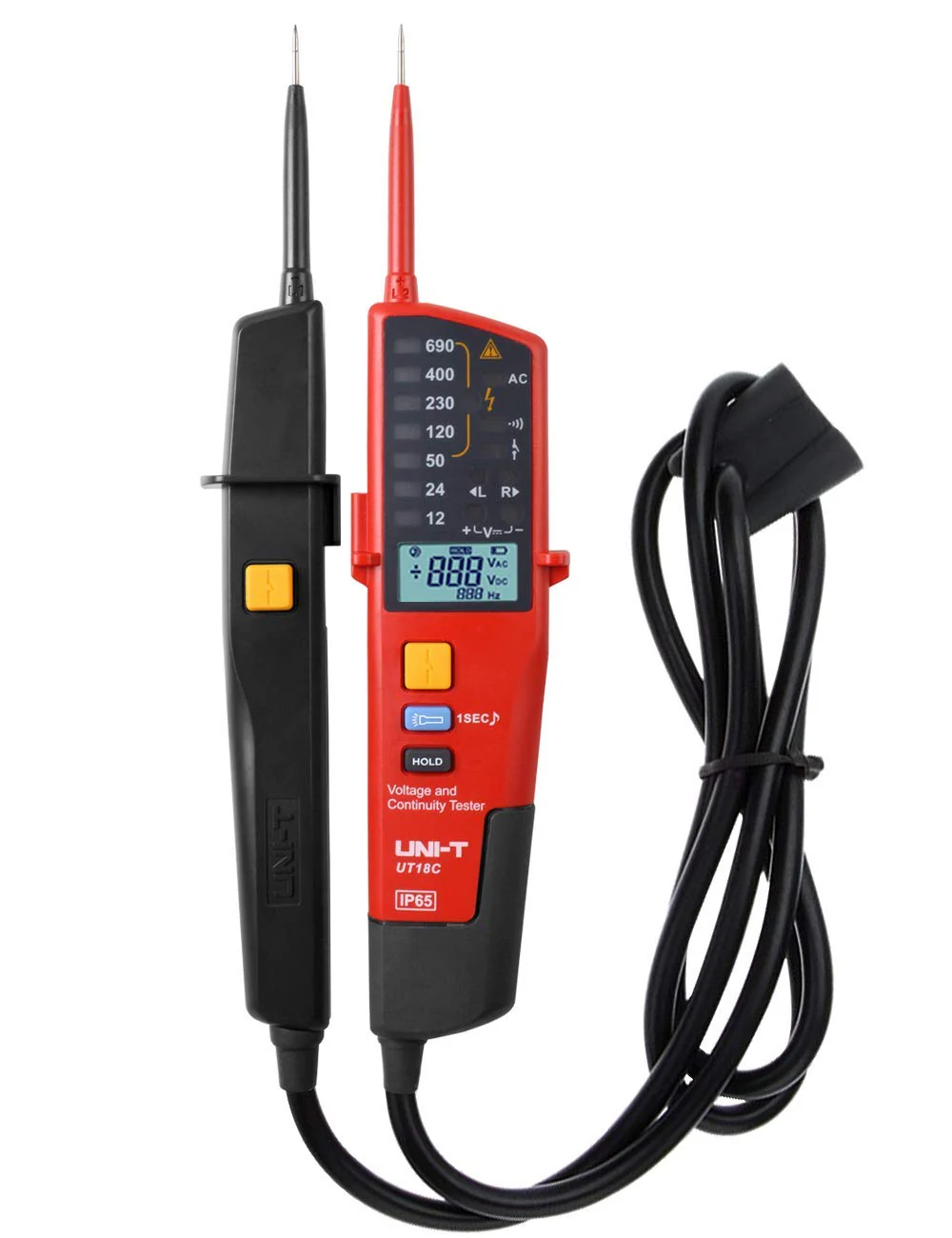 Voltage Tester UNI-T Multifunction Waterproof Digital Voltage Meter Voltmeter Voltage Tester 12V~690V AC/DC Automatic Range LCD Display UT18C