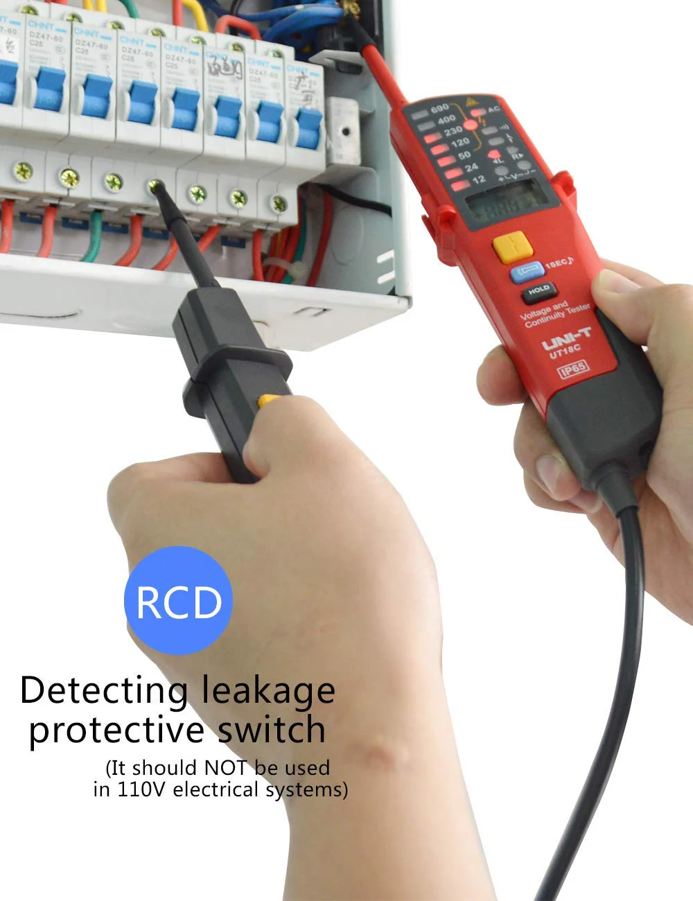 Voltage Tester UNI-T Multifunction Waterproof Digital Voltage Meter Voltmeter Voltage Tester 12V~690V AC/DC Automatic Range LCD Display UT18C - Image 5