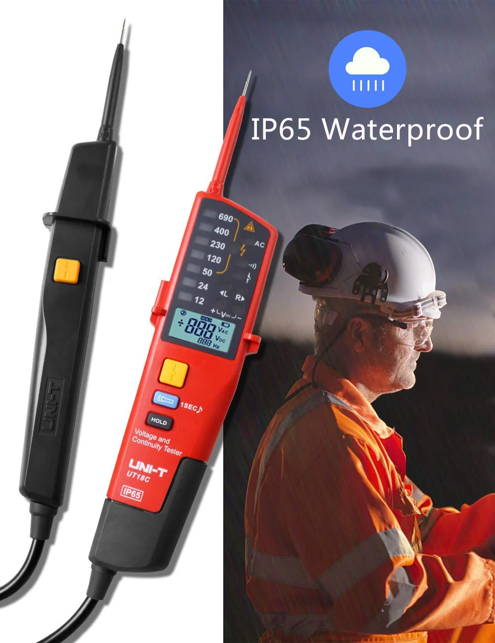 Voltage Tester UNI-T Multifunction Waterproof Digital Voltage Meter Voltmeter Voltage Tester 12V~690V AC/DC Automatic Range LCD Display UT18C - Image 8