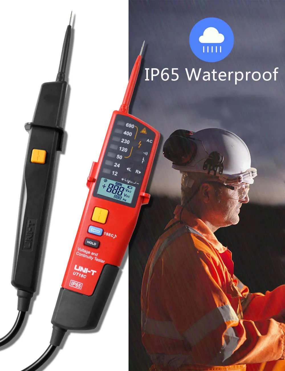 Voltage Tester UNI-T Multifunction Waterproof Digital Voltage Meter Voltmeter Voltage Tester 12V~690V AC/DC Automatic Range LCD Display UT18C - Image 9