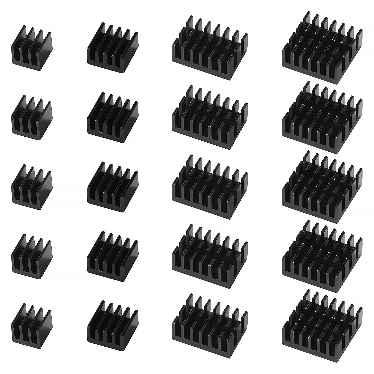 VooGenzek 20 Pieces Aluminium Heatsink Kit, Radiator Fin Heatsink, Heatsink, Cooler, with Heat-Conducting Special Adhesive Film, for Cooling Electronic Components, Black Black - Multiple Sizes - 20 Pieces