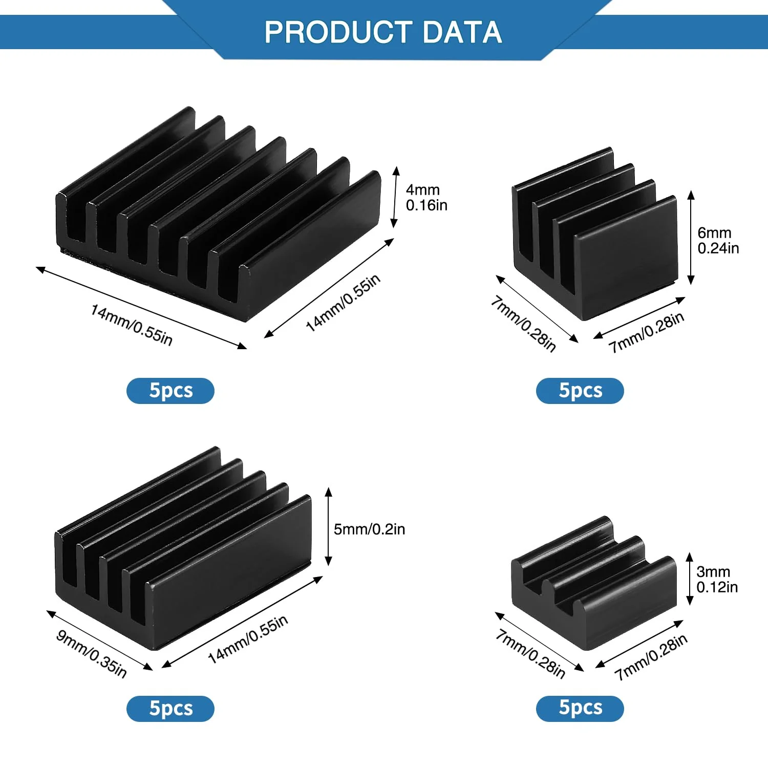 VooGenzek 20 Pieces Cooling Fins Aluminium Set Raspberry Pi 4, Raspberry Pi Aluminium Heatsink with Heat Conducting Tape, for Cooling Raspberry Pi, Black - Image 2