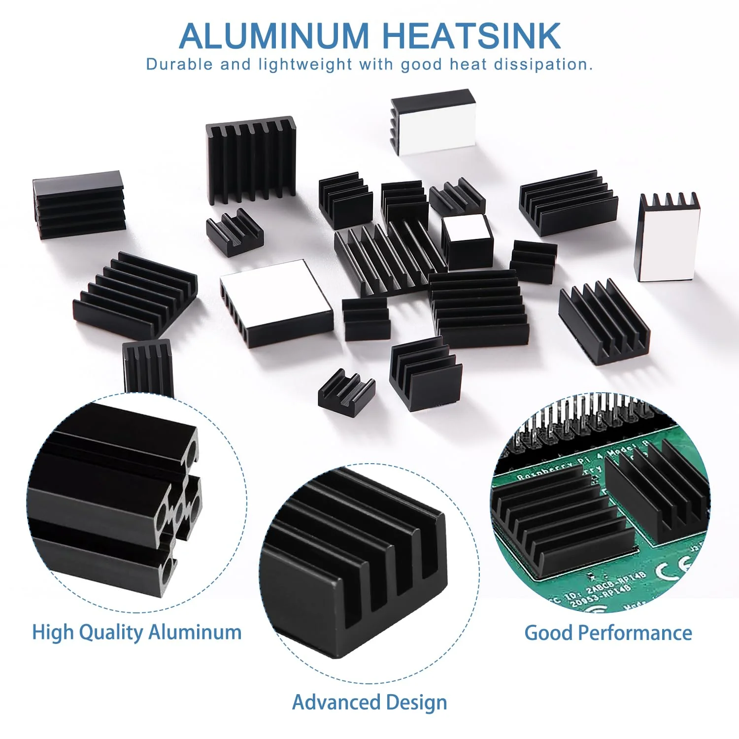 VooGenzek 20 Pieces Cooling Fins Aluminium Set Raspberry Pi 4, Raspberry Pi Aluminium Heatsink with Heat Conducting Tape, for Cooling Raspberry Pi, Black - Image 3
