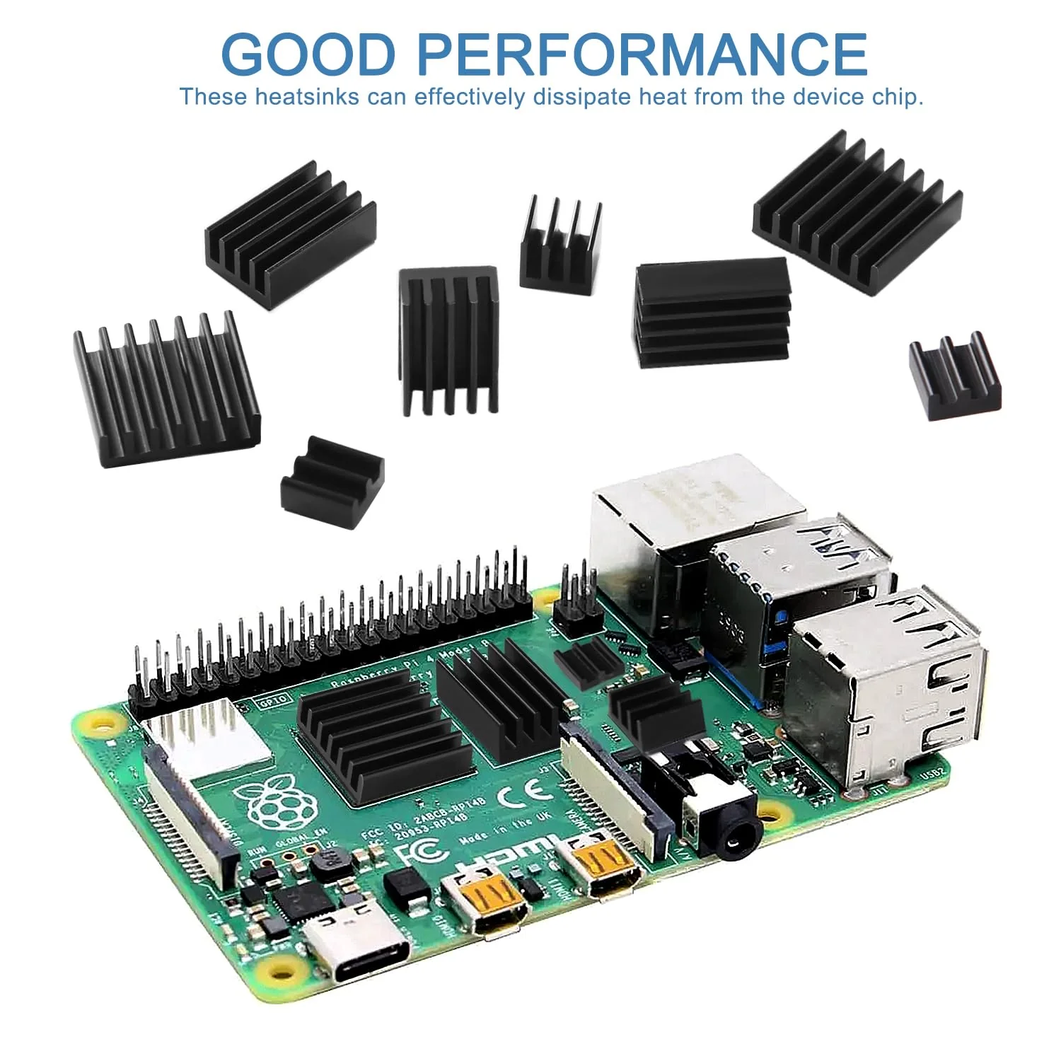 VooGenzek 20 Pieces Cooling Fins Aluminium Set Raspberry Pi 4, Raspberry Pi Aluminium Heatsink with Heat Conducting Tape, for Cooling Raspberry Pi, Black - Image 4